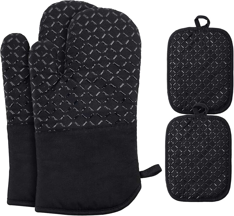 Ankway - Gants de Cuisine épais silicone 30 cm - antidérapant, coton doux