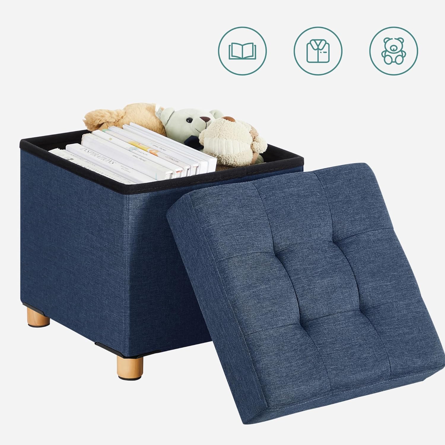 SONGMICS - petit pouf pliable - 38x38x40 cm - rangement robuste, bleu, LSF14IN