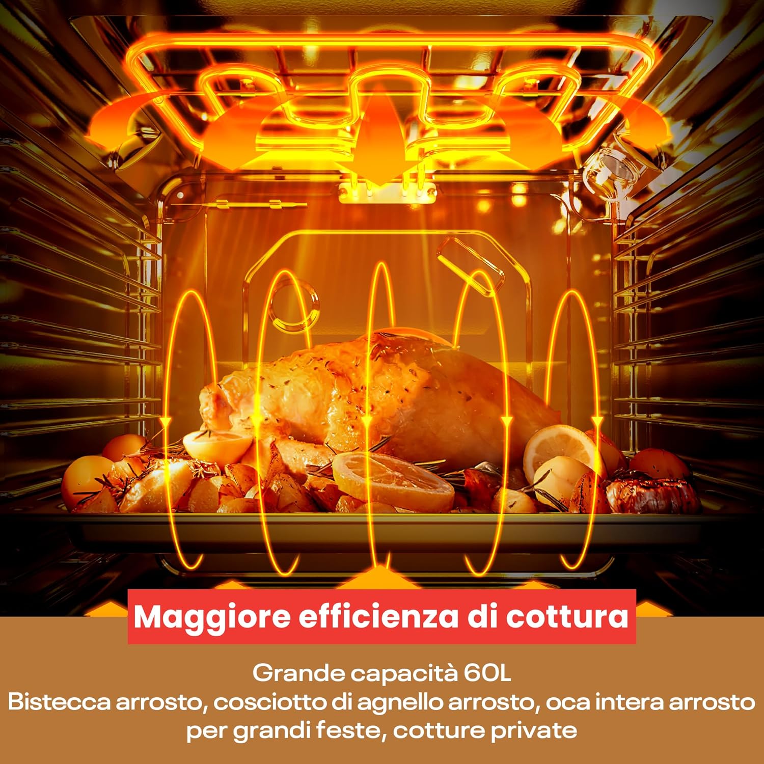 Karinear - four encastrable 60 L - 60 cm, chaleur tournante, 6 programmes