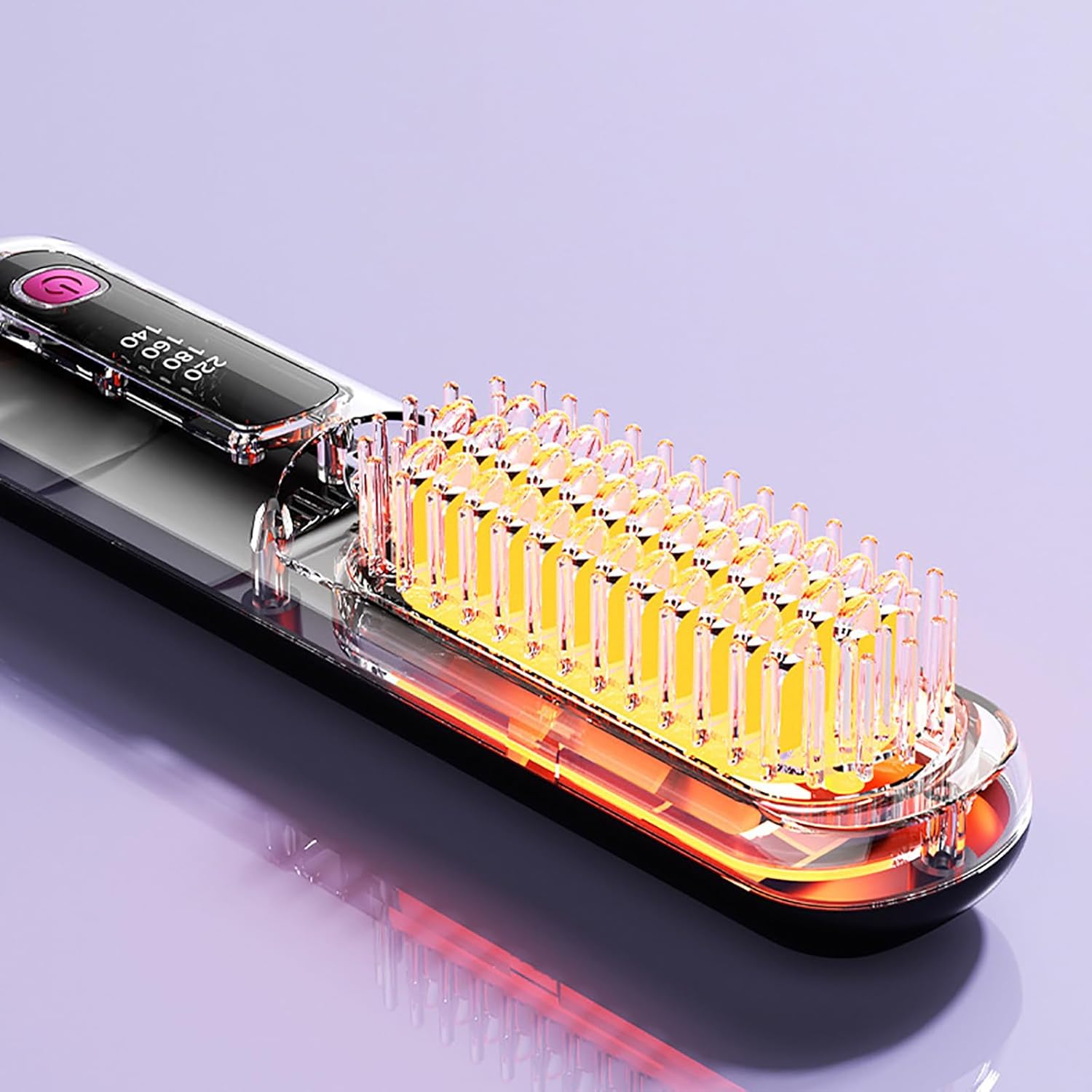 Brosse chauffante cheveux courts - 3 niveaux chauffe, écran LED, USB, compacte, violet