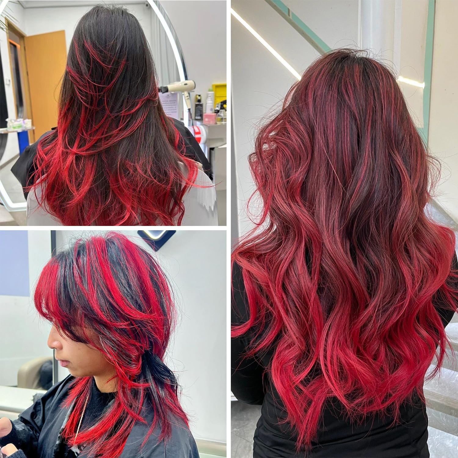 Extensions à clip cheveux - 22 pouces - mèches colorées raides, rouge