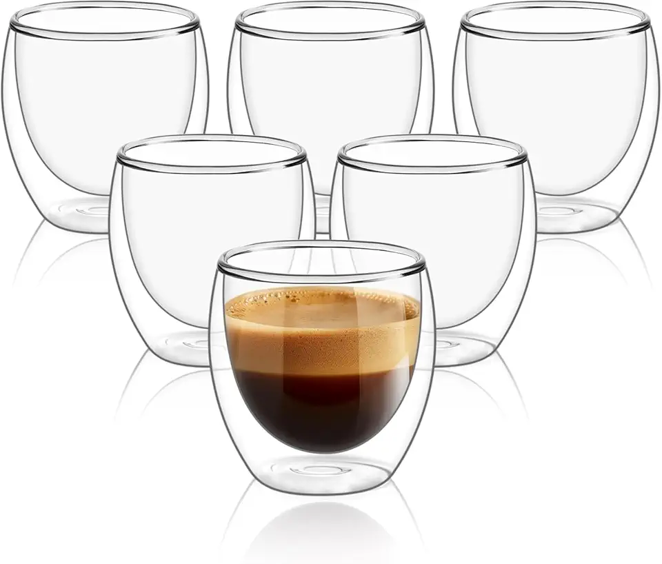 Tasses à expresso double paroi - lot de 6 - 80 ml - verre résistant effet flottant