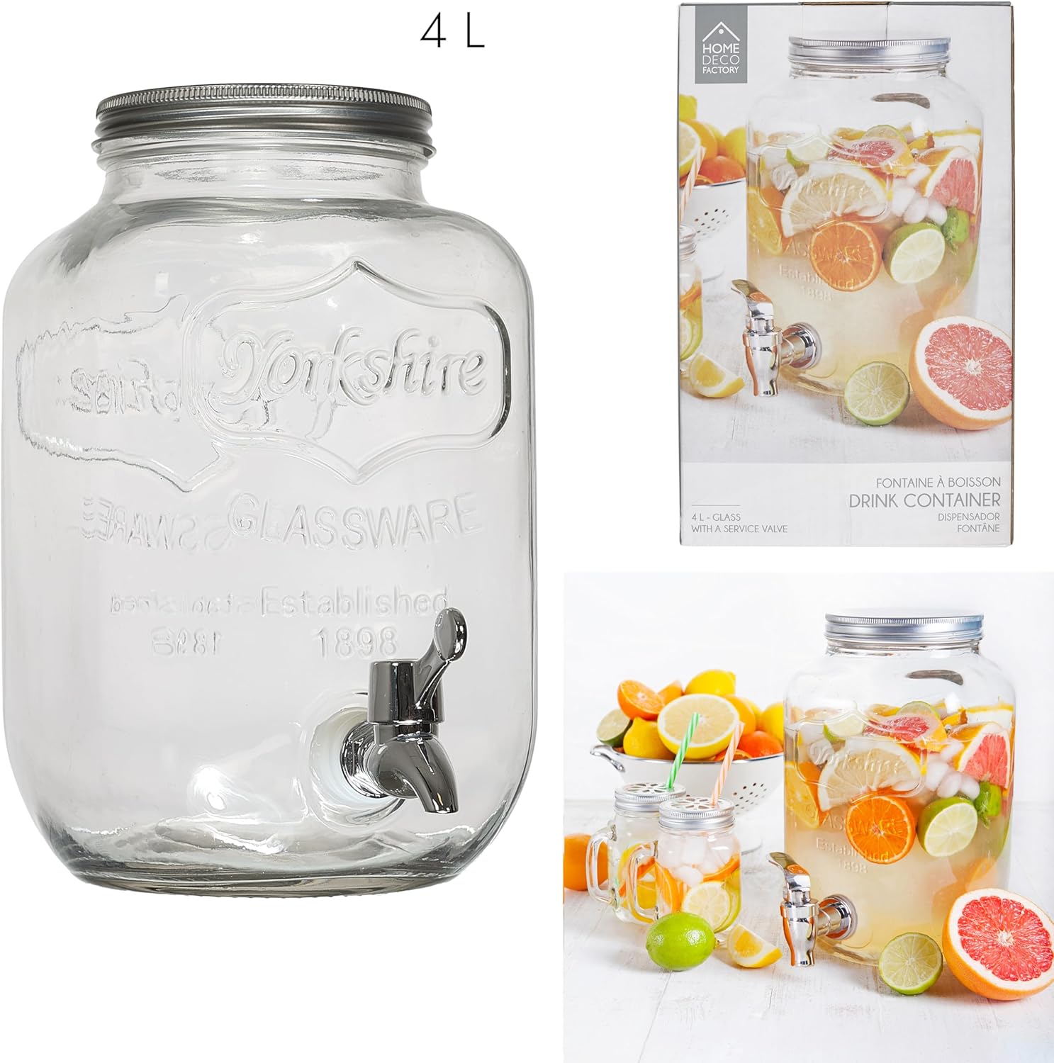 HOME DECO FACTORY - fontaine verre 4L robinet couvercle inclus KV7169