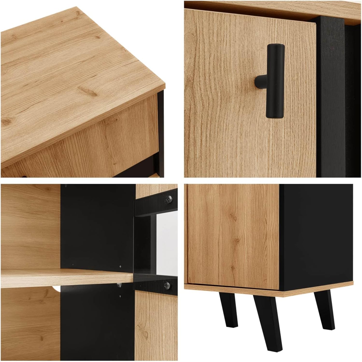 KOMHTOM - buffet bois noir/vitrine LED, 140x78x41 cm, 6 compartiments KOMHTOM