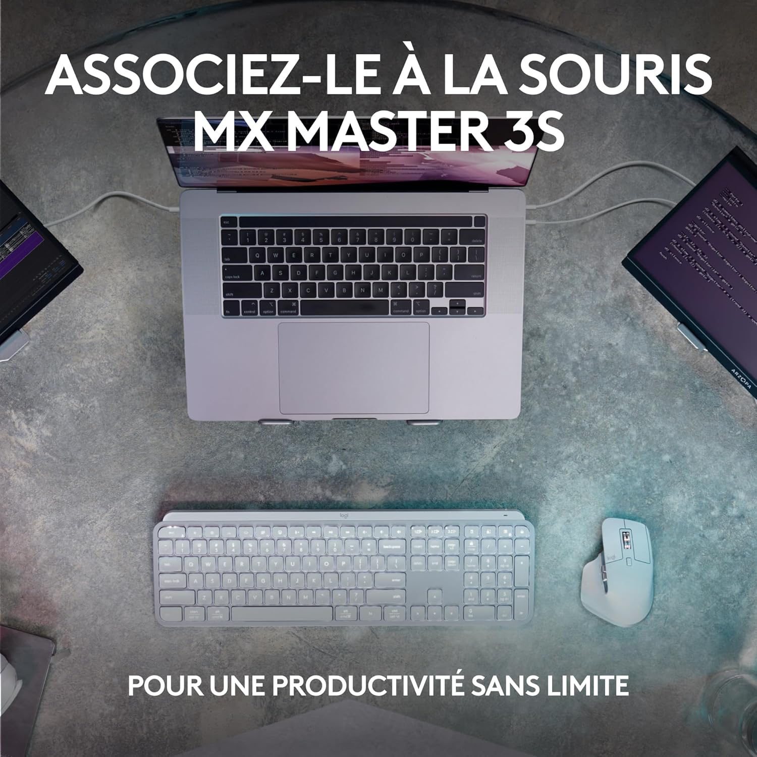 Logitech - MX Keys S - clavier AZERTY, rétroéclairé, USB-C, Bluetooth