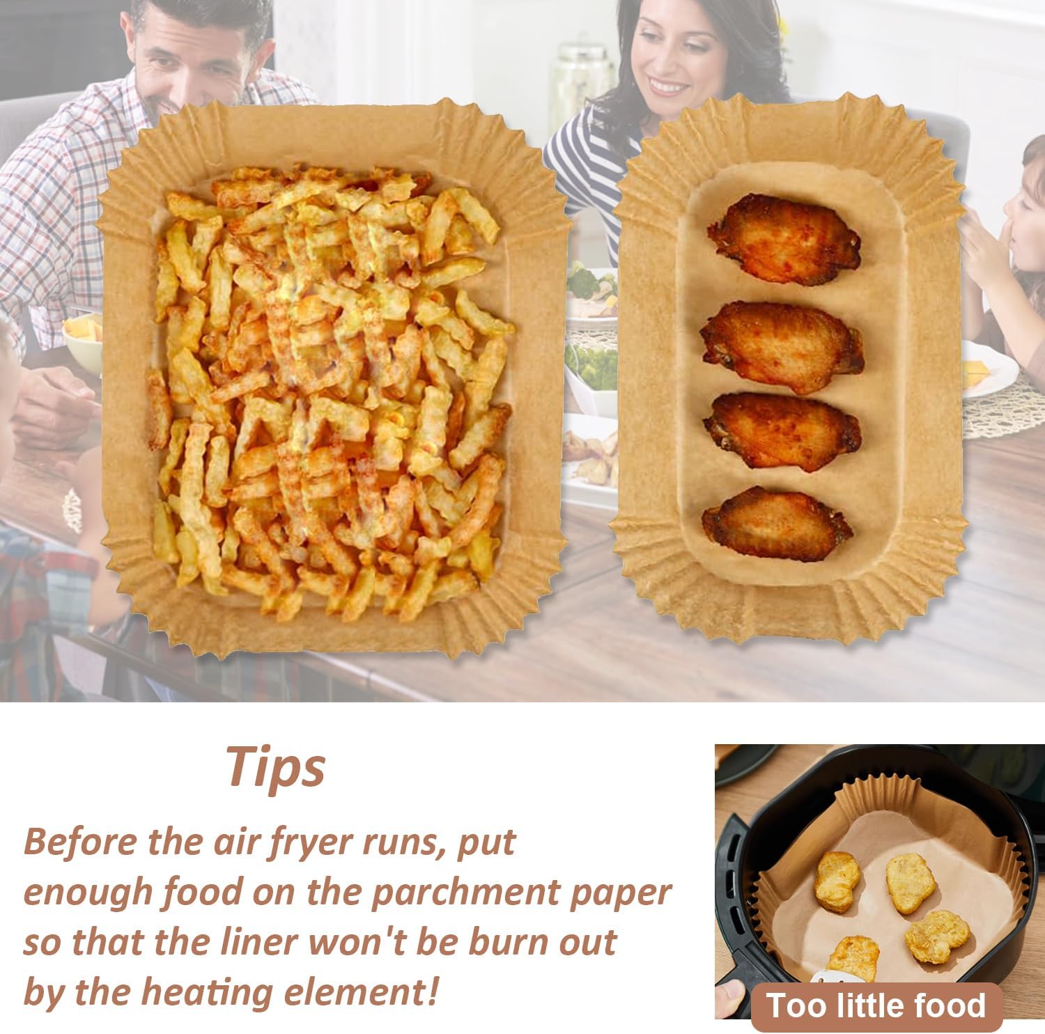 Papier cuisson air fryer - compatible Moulinex, Philips, Lakeland - 5,2/3,1L - lot de 100 feuilles antiadhésives EZ90182