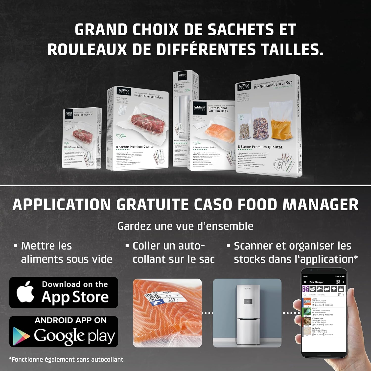 CASO - VC 10 - 30 cm - mise sous vide, argenté, longue conservation