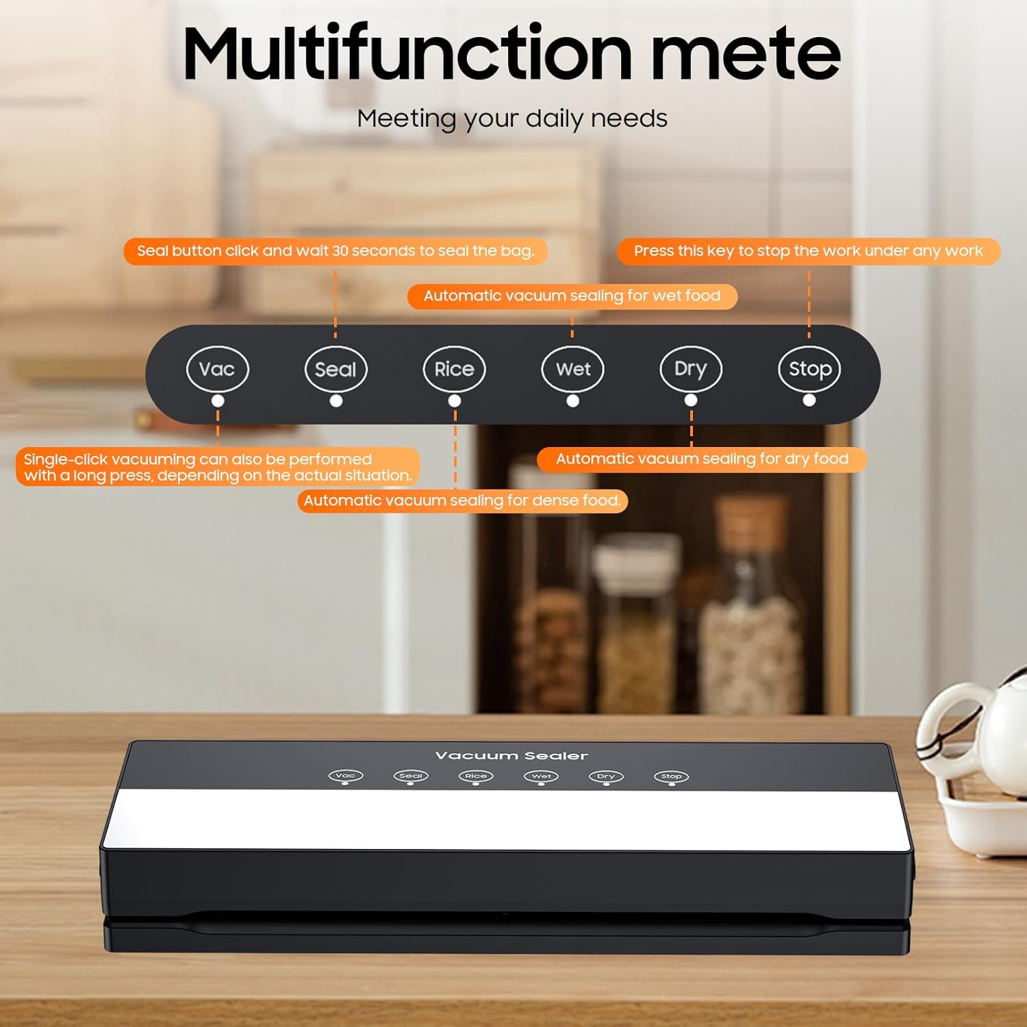 Machine sous vide alimentaire - 5 en 1 - mode sec/humide - 10 sacs inclus