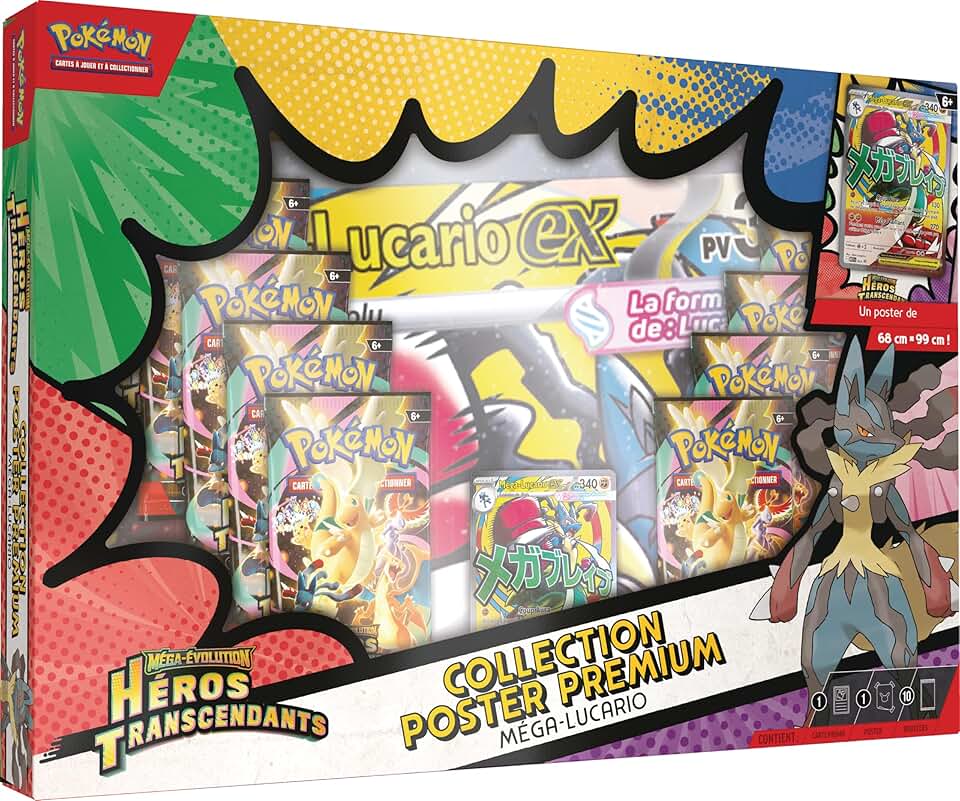 Pokémon - Collection Poster Premium Méga-Évolution Héros Transcendants - 1 carte promo brillante, poster double face, 10