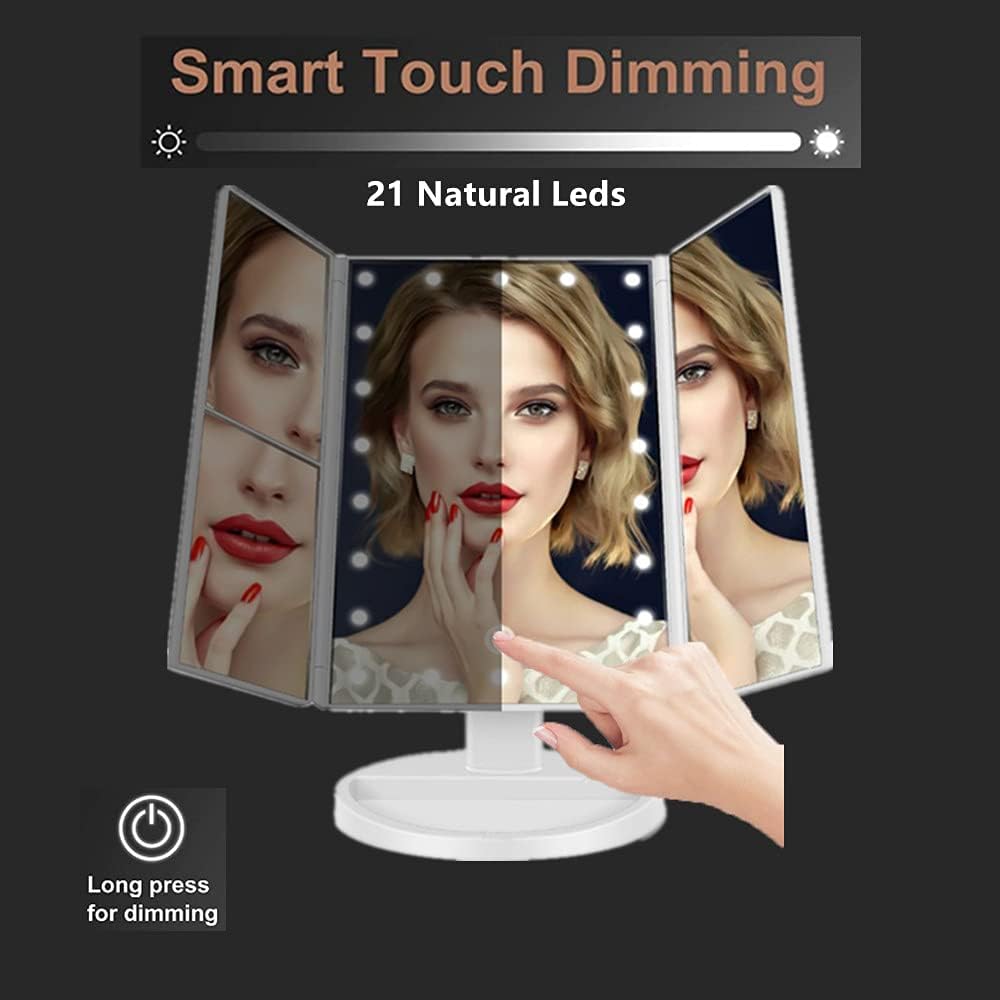 Nestling - miroir triple grossissant LED, tactile, rotatif 180°, 10x/3x/2x, double alimentation