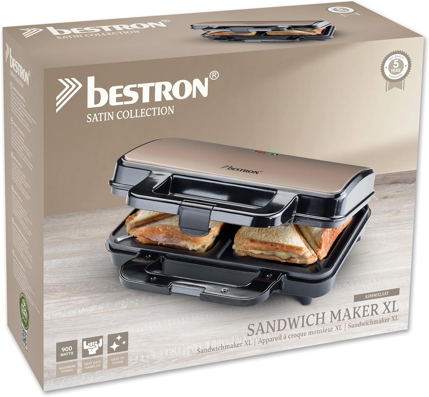 Bestron - appareil croque monsieur XL - 2 sandwichs coquille - réglage automatique de température, beige