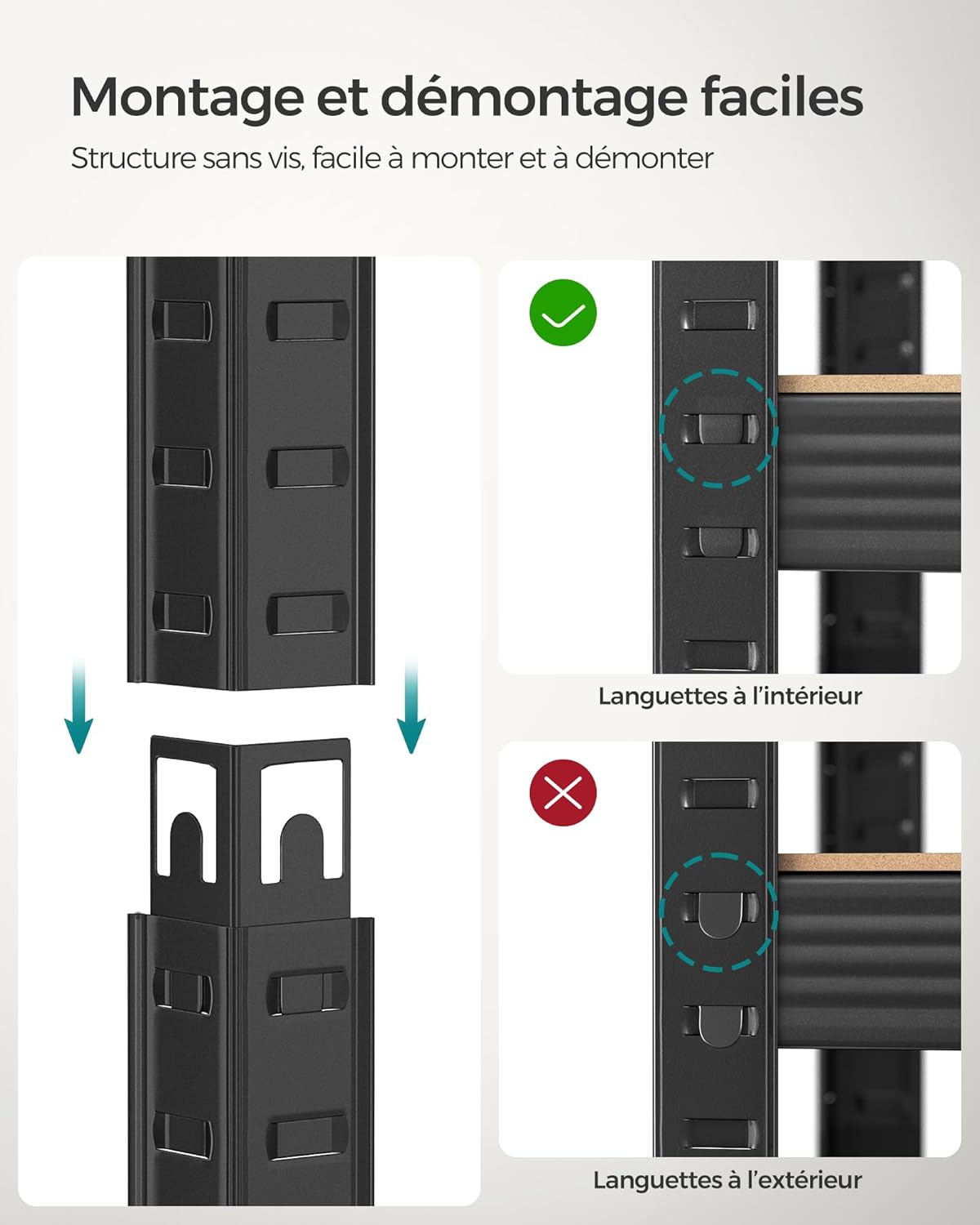 SONGMICS - étagère 5 niveaux 30x75x150cm, charge 650kg, planches réglables, style industriel, GLR030B12