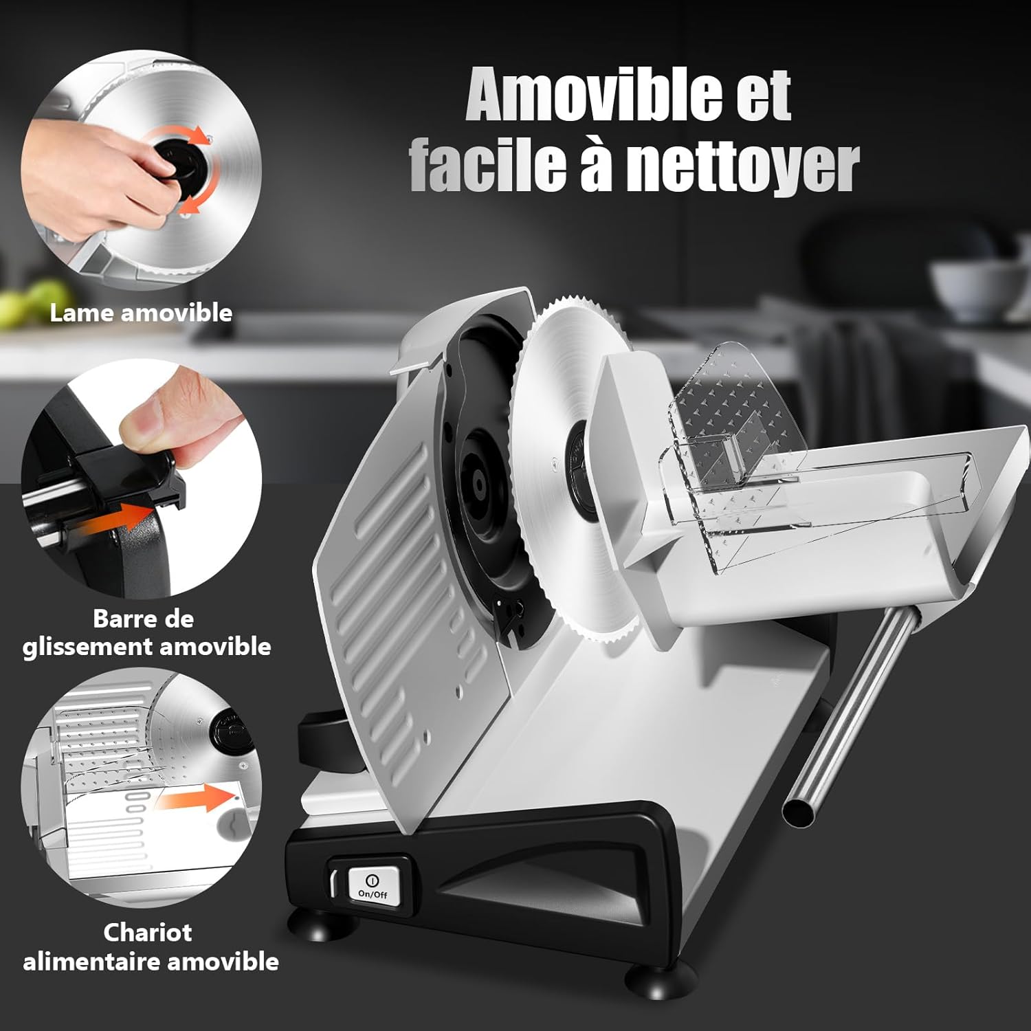 YASHE - trancheuse électrique 19cm - 200W, épaisseur réglable 0-15mm