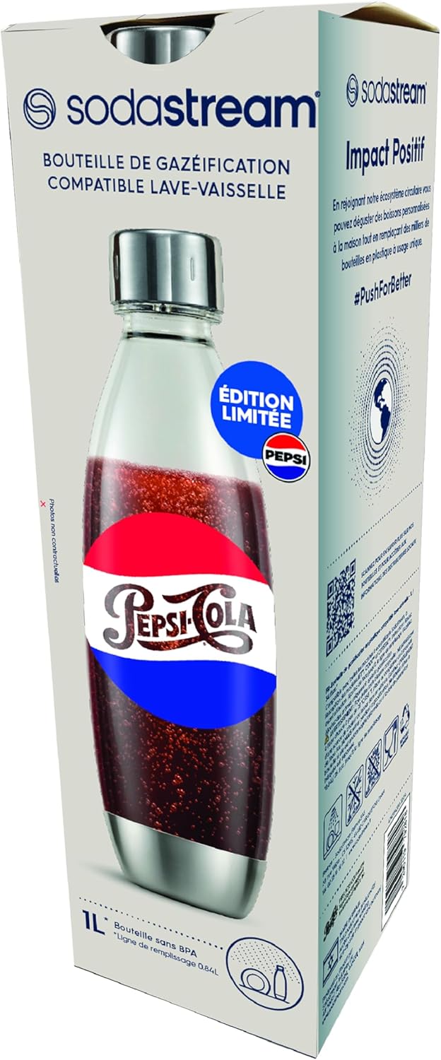 SodaStream - Bouteille Fuse Pepsi 1L - Snap & Lock, inox, sans BPA