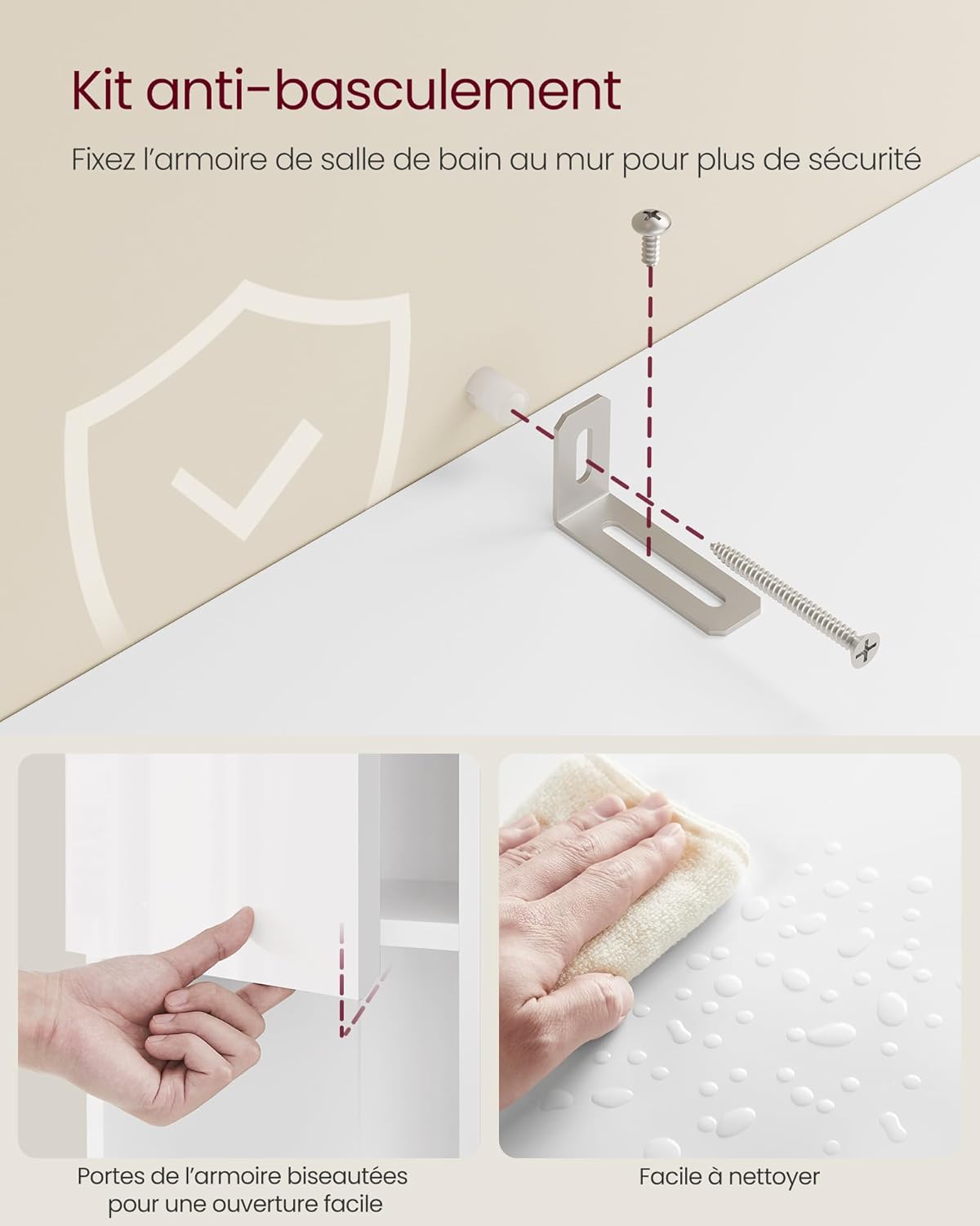 VASAGLE - Armoire salle de bain série BBC563W01 - 30x60x170cm - 2 tiroirs, étagères réglables, rangements BBC563W01