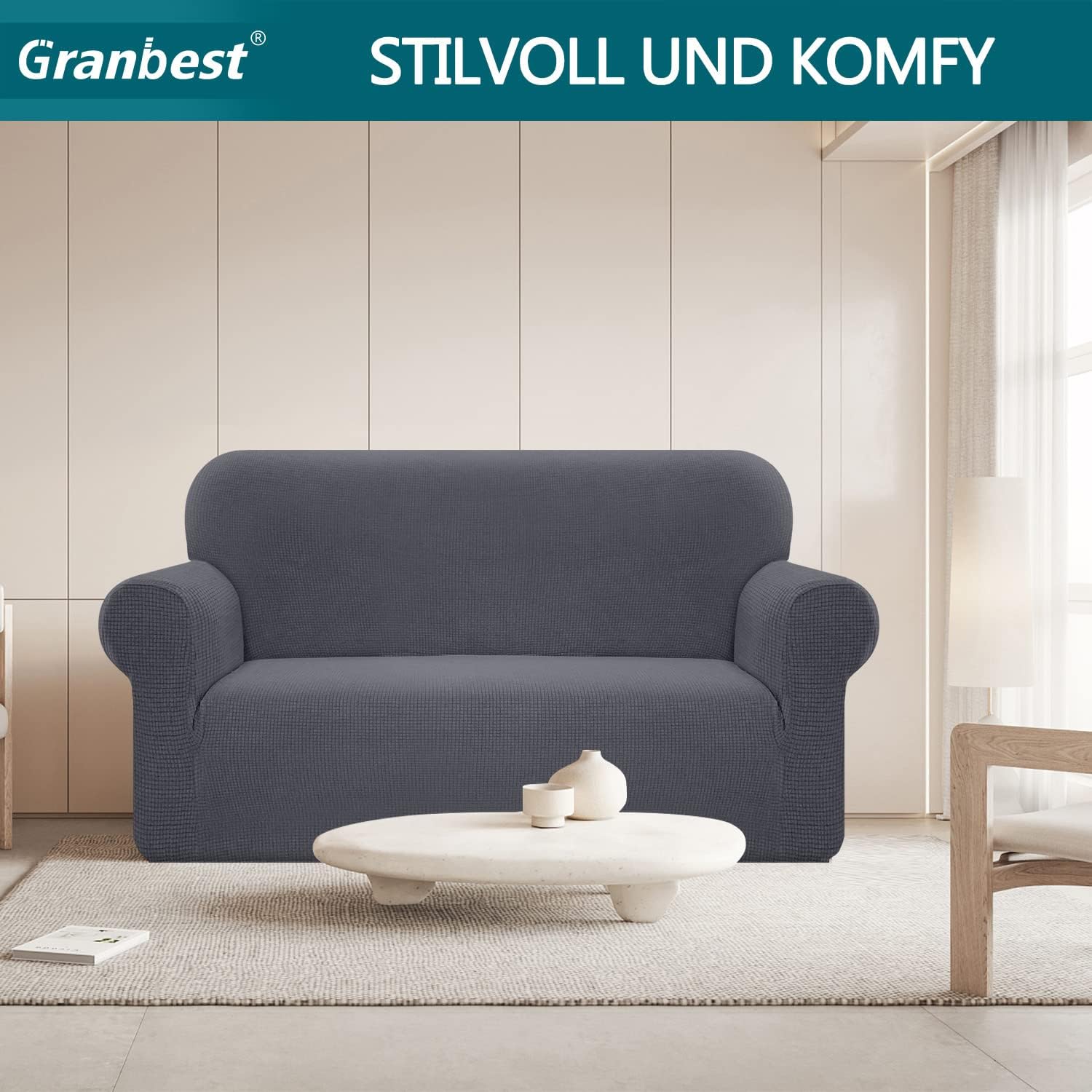 Granbest - housse canapé stretch imperméable 2 places, gris, spandex jacquard