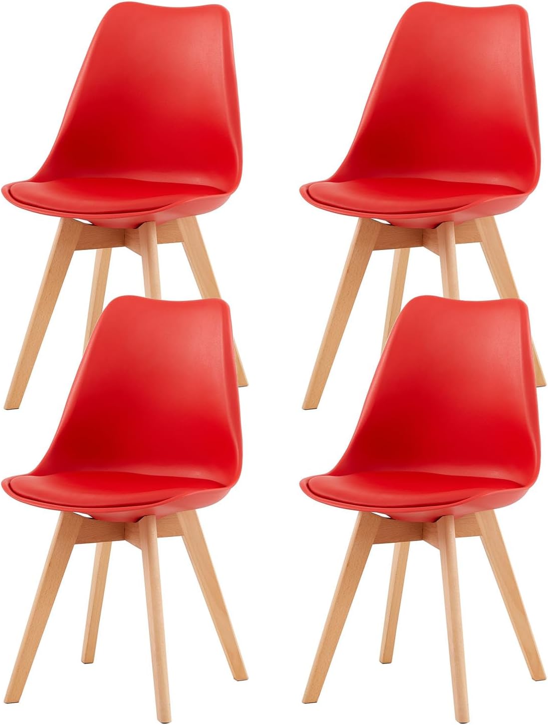 EGGREE - Lot de 4 chaises scandinaves - bois hêtre - assise rouge rembourrée
