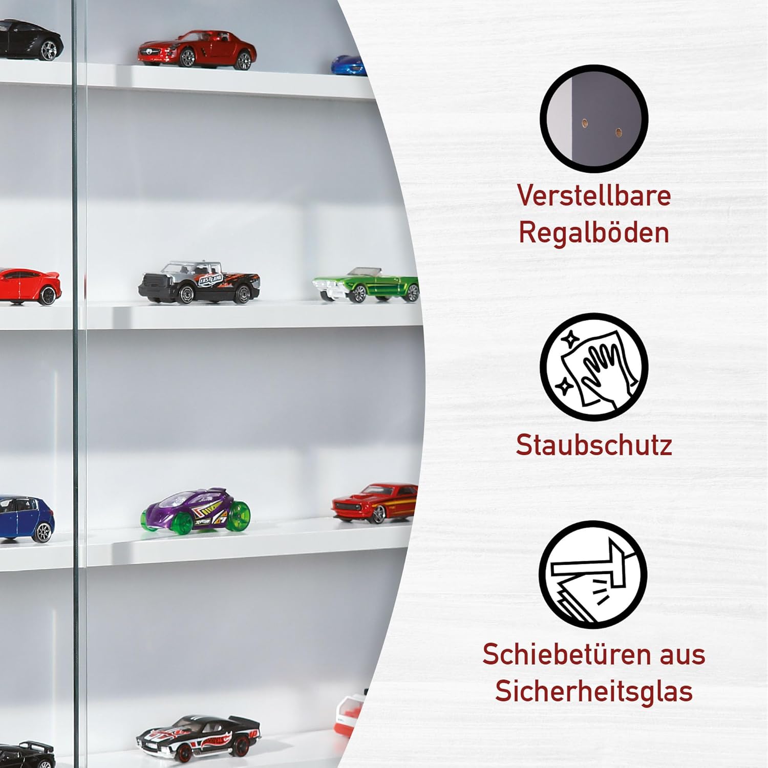 Inter Link - Collecty - 80x60x9.5 cm - vitrine murale 4 étagères, 5 compartiments, MDF gris/blanc