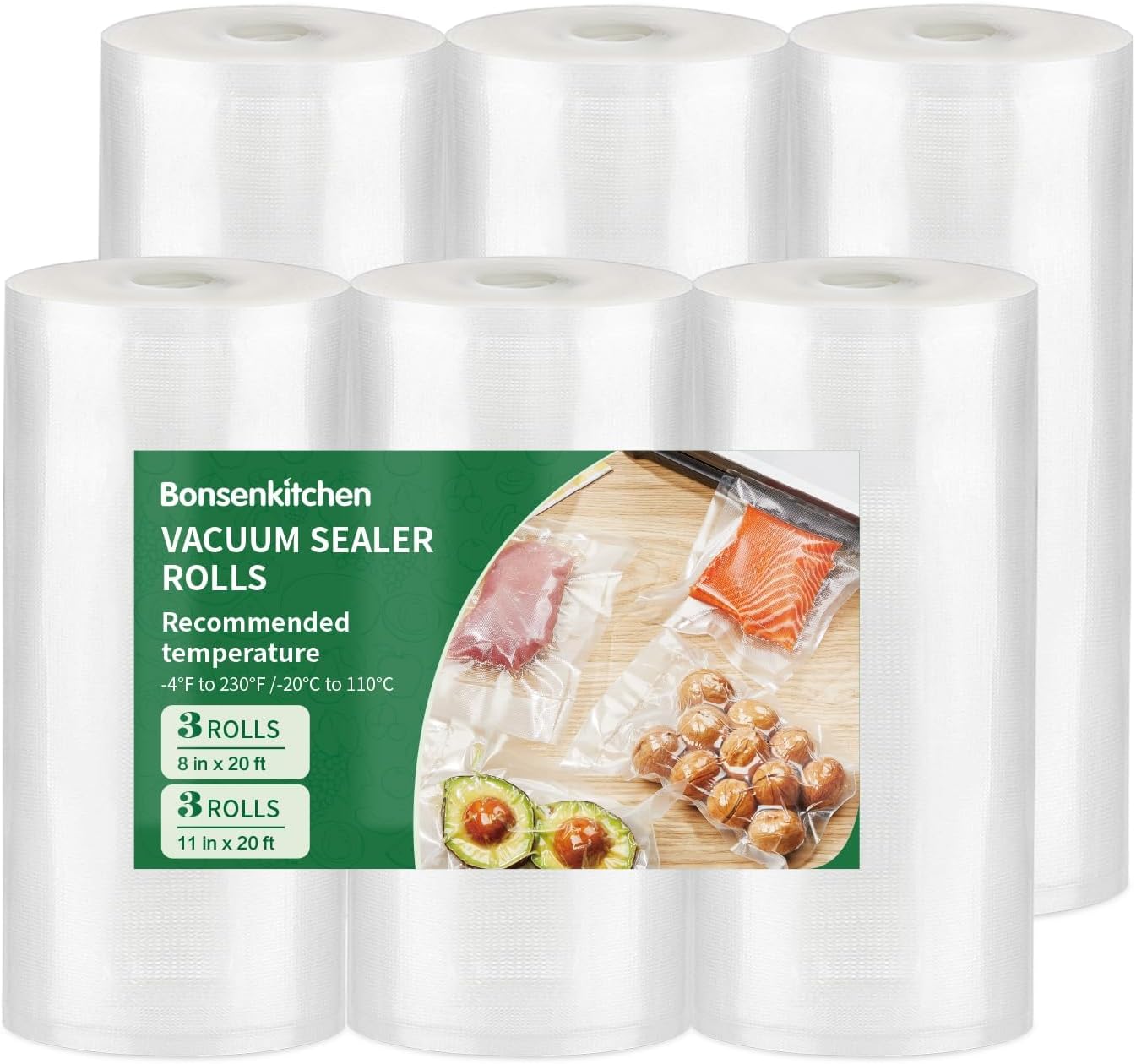 Bonsenkitchen - rouleaux sous vide - 28x600 cm et 20x600 cm - sans BPA, lot de 6 - TB06