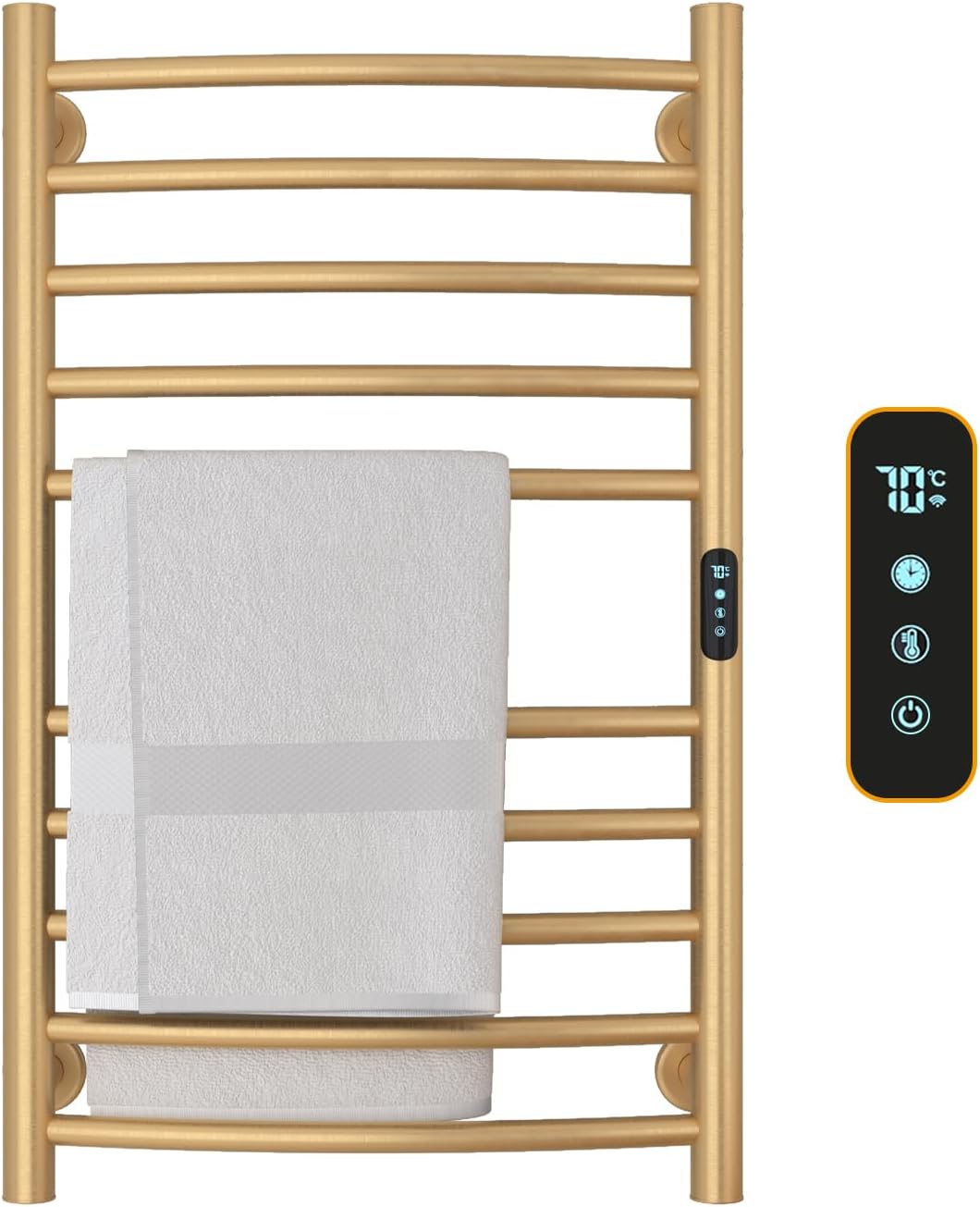 Sèche-serviette mural électrique, 10 barres, 135W, 450x720mm, WiFi, minuterie, or brossé