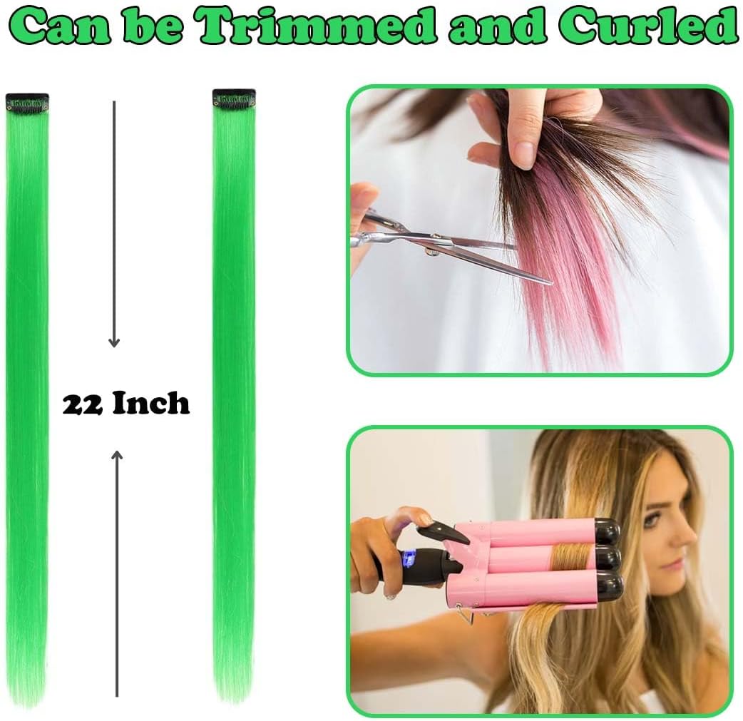 Extensions de cheveux - Colorées à clipser, 12 pièces, vert, 30cm