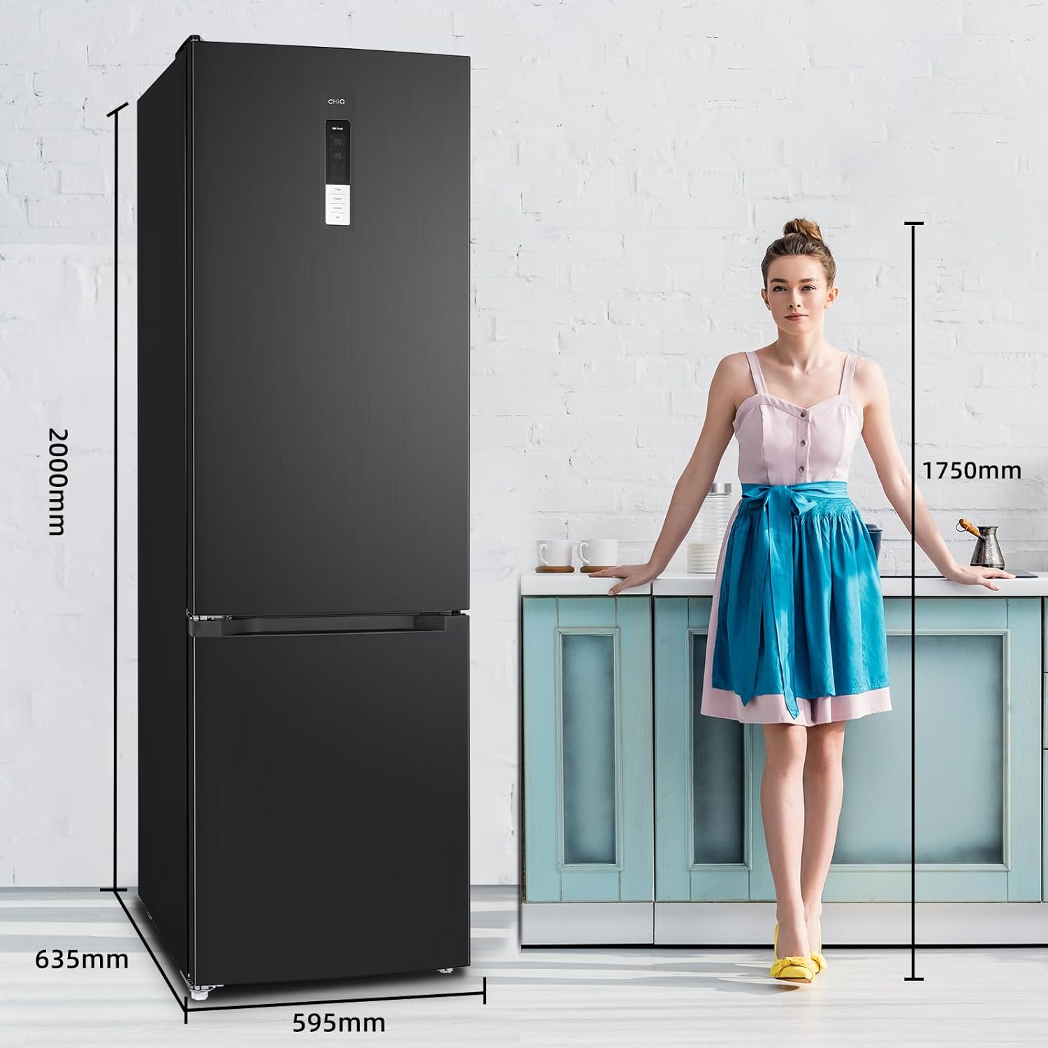 CHIQ - réfrigérateur congélateur série FBM - 356L, inox, no frost, tiroirs profonds, bac légumes, alarme porte, FBM351LE