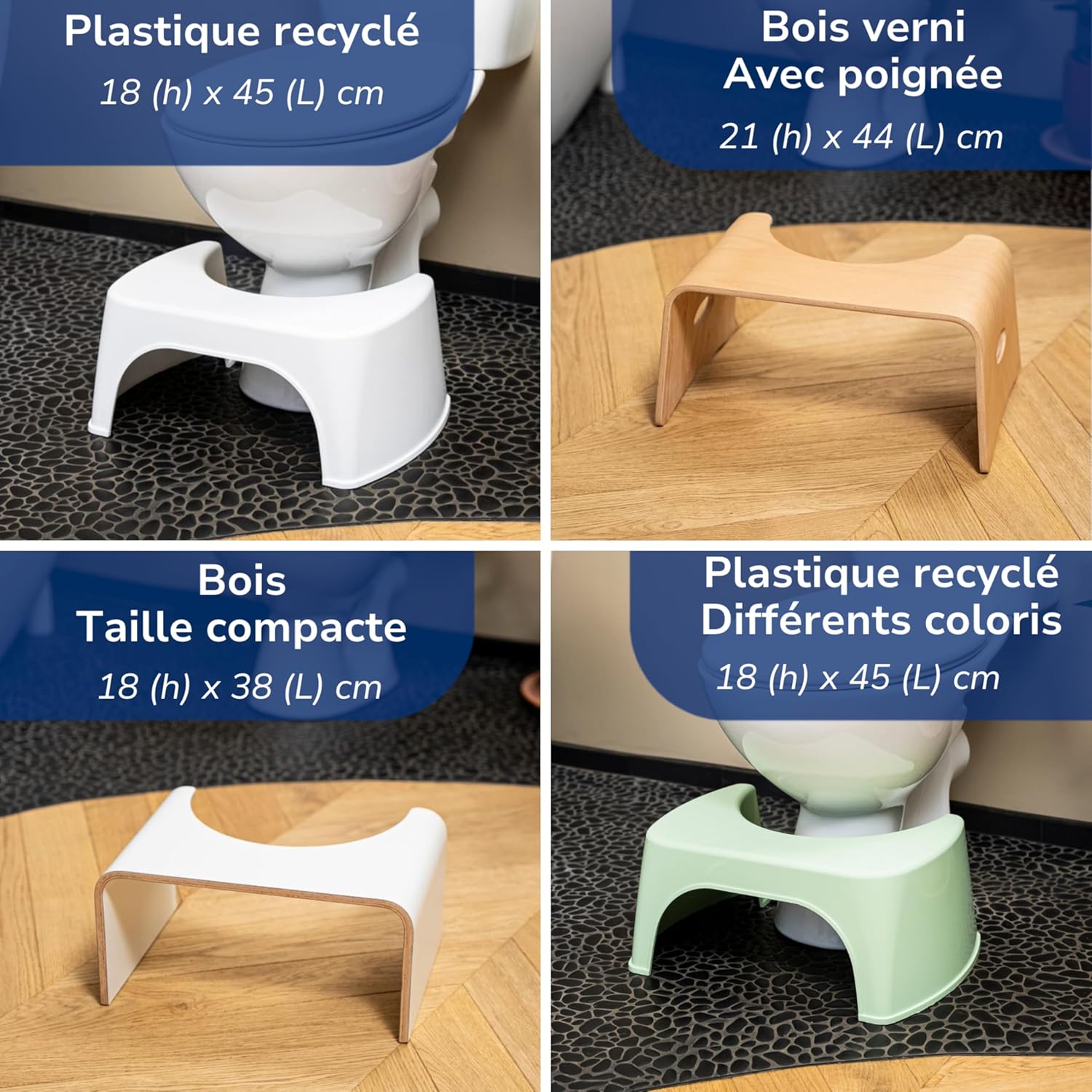 Well Care - Tabouret WC physiologique - plastique recyclé - position squat anti-constipation, adulte, fabriqué France