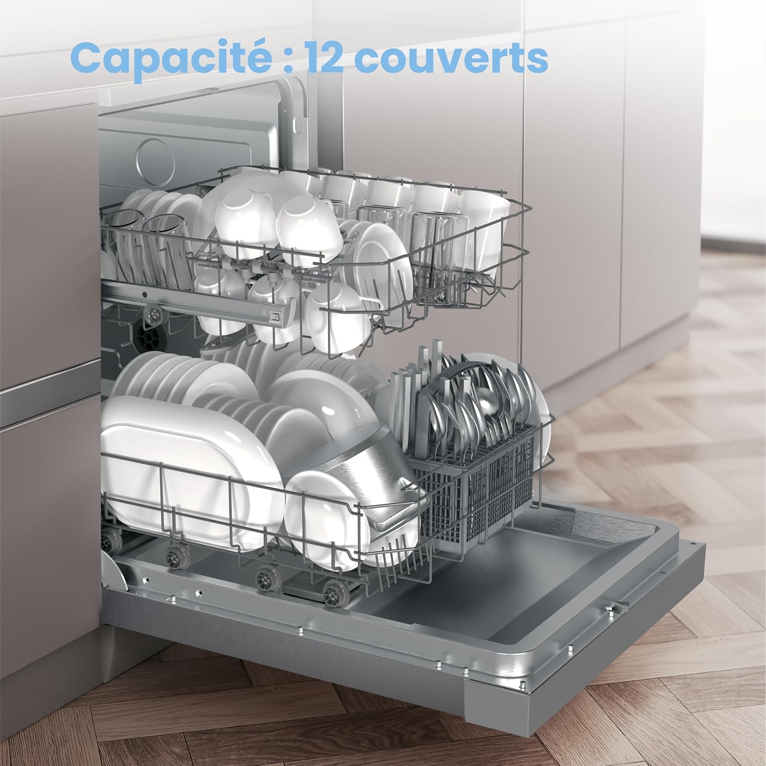 COMFEE' - lave-vaisselle série Pose Libre - 60 cm - 12 couverts, départ différé, demi-charge, paniers flexibles, inox, 4