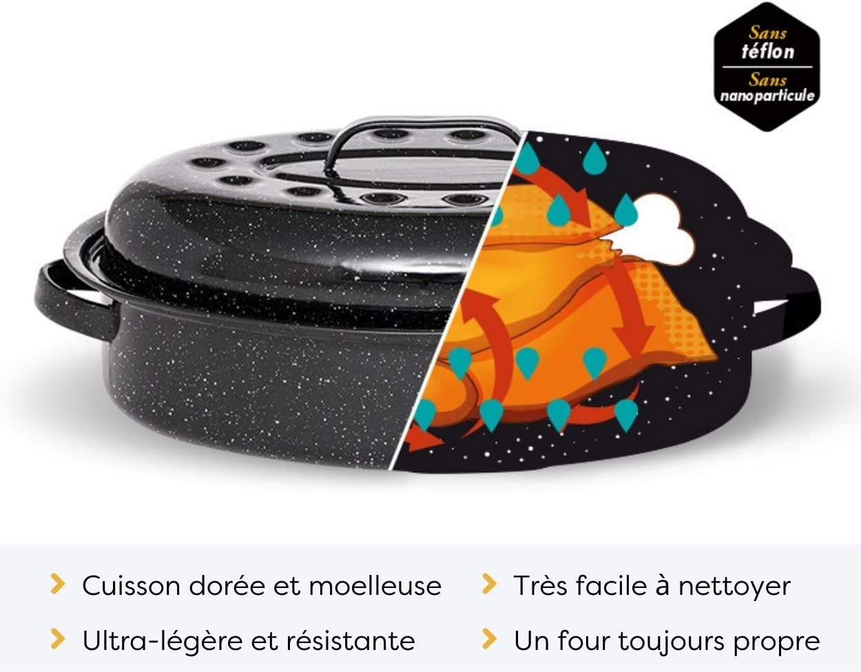 Graniteware - Cocotte Roaster moyen - acier émaillé, grille inox, livre recette
