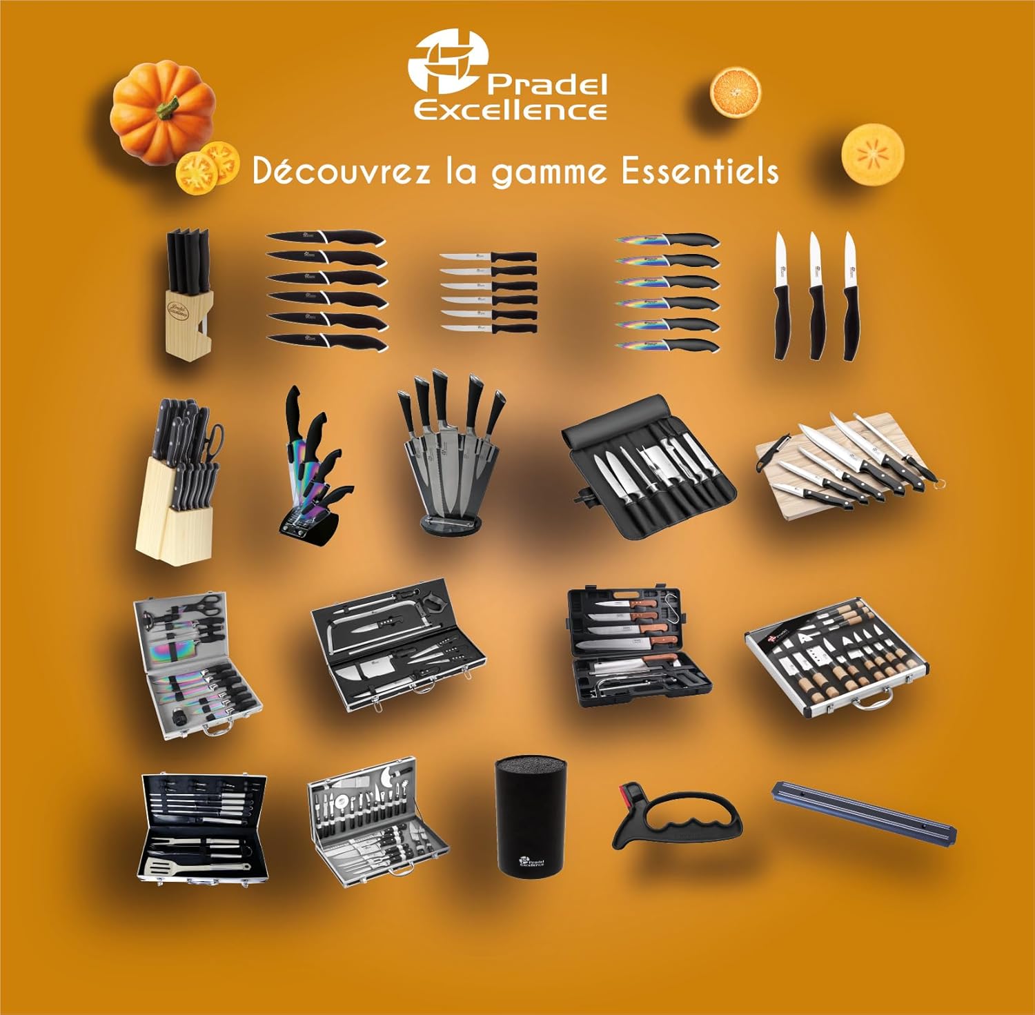 Pradel - Excellence Essentiels - 3 couteaux d'office céramique, design noir, coupe précise