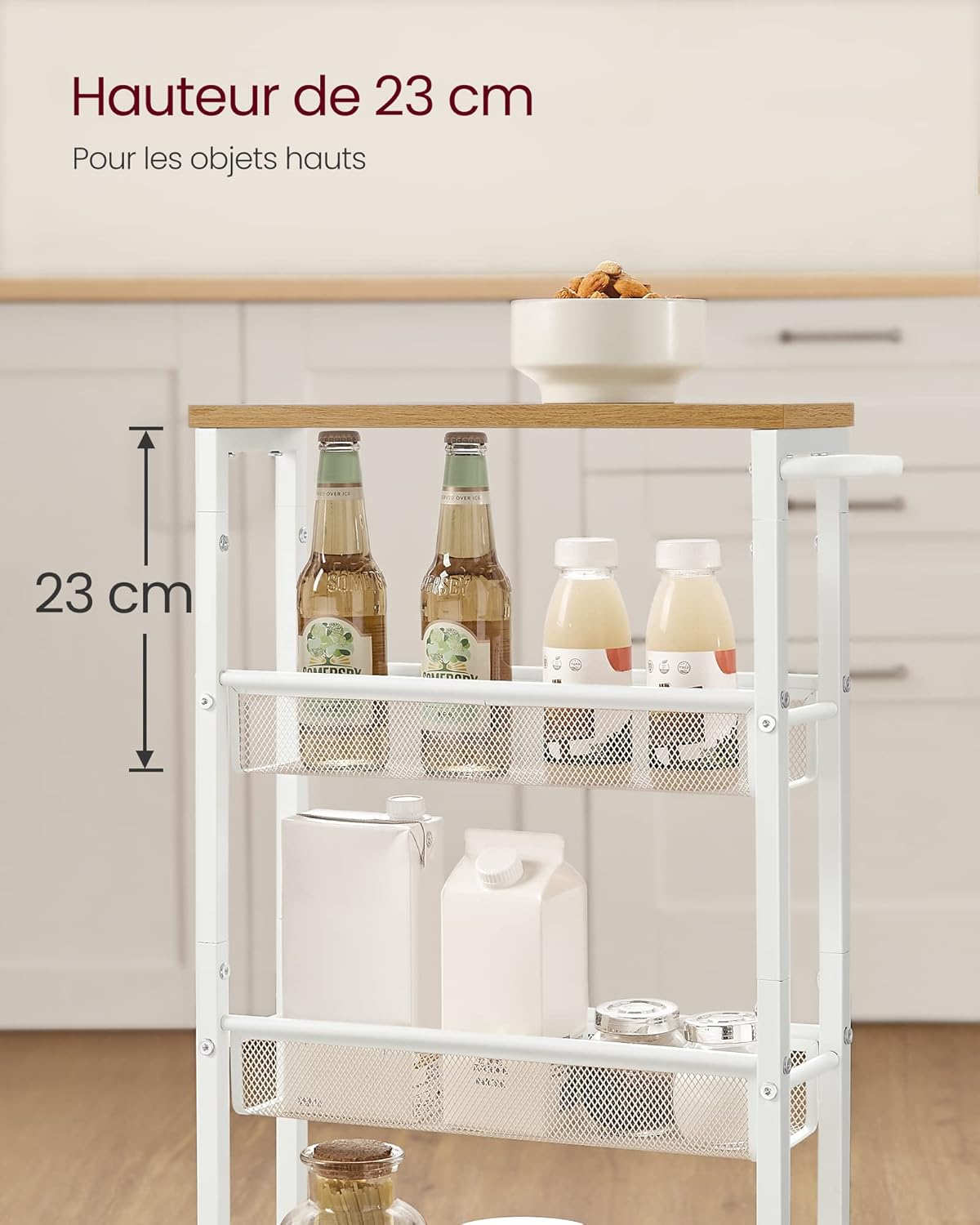 VASAGLE - desserte cuisine 4 niveaux, acier roulettes, 13x45,4x77cm, LRC032W09