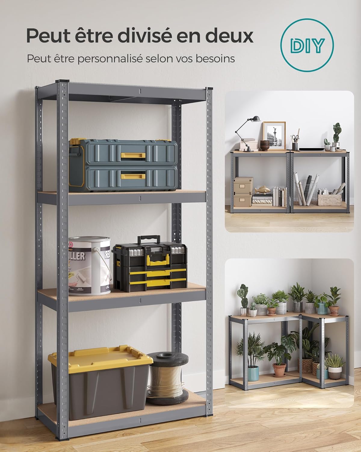 SONGMICS - étagère de rangement 4 niveaux - 40x80x160 cm - 520 kg, planches réglables, style industriel - GLR044G02