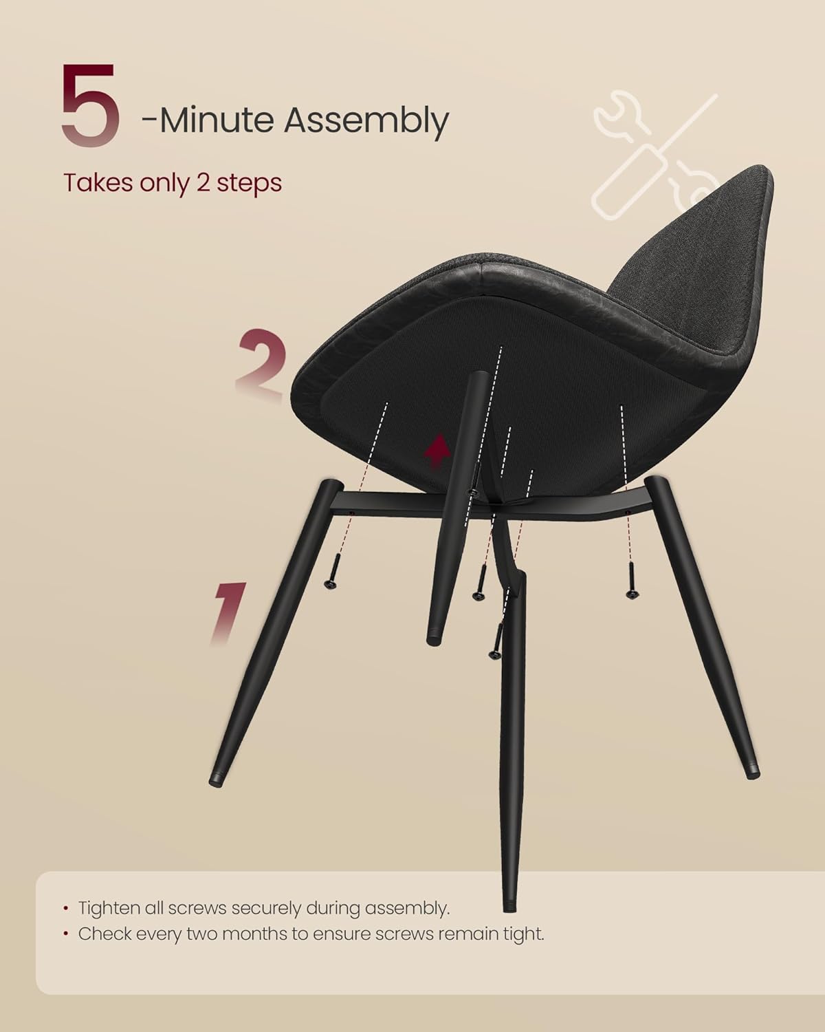 VASAGLE - chaises salle à manger lot de 2, métal, tissu facile à nettoyer, pieds réglables, Gris Ardoise - KDC187G01