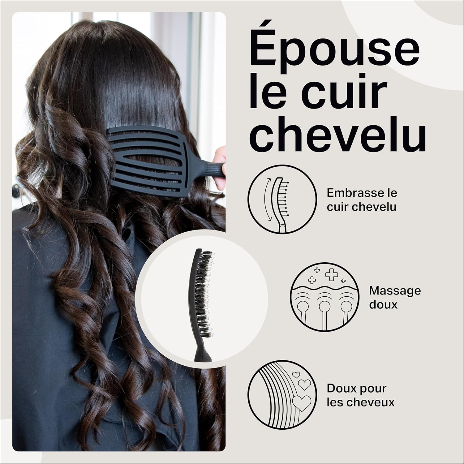 Olivia Garden - Fingerbrush Care Iconic - démêlage cheveux, poils sanglier et nylon, brillance et douceur