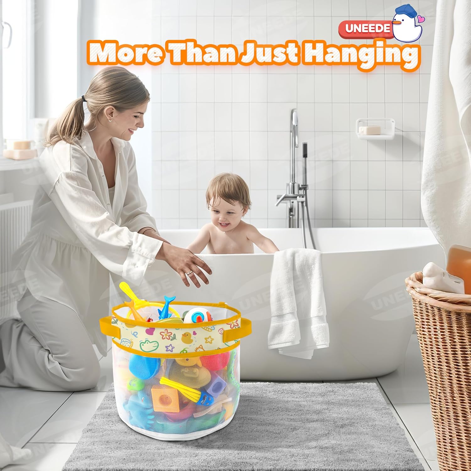 UNEEDE - rangement jouets bain canard - compact - filet pratique