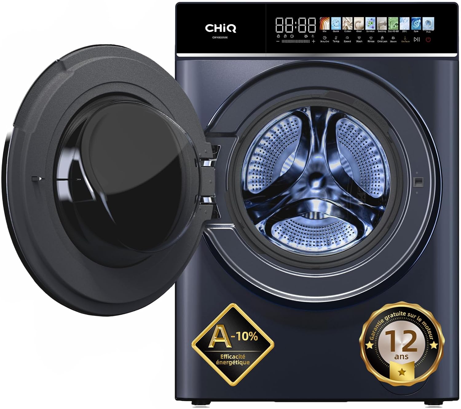 CHiQ - Lave-linge 10 kg, classe A, Inverter, vapeur, 1400 tr/min - CW106581AX