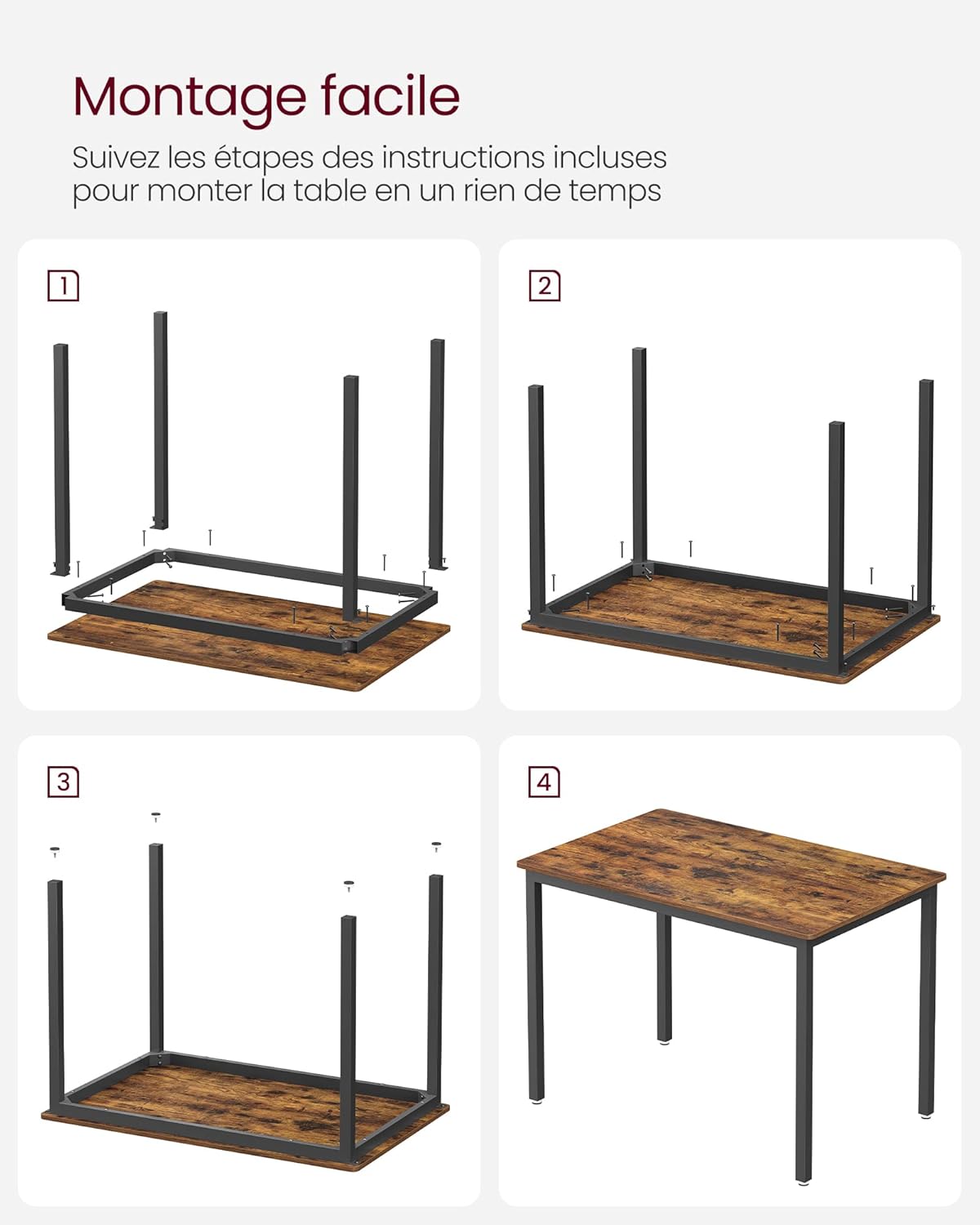 VASAGLE - Table de bar industrielle, 70x110x77 cm, 4 places, KDT081B01