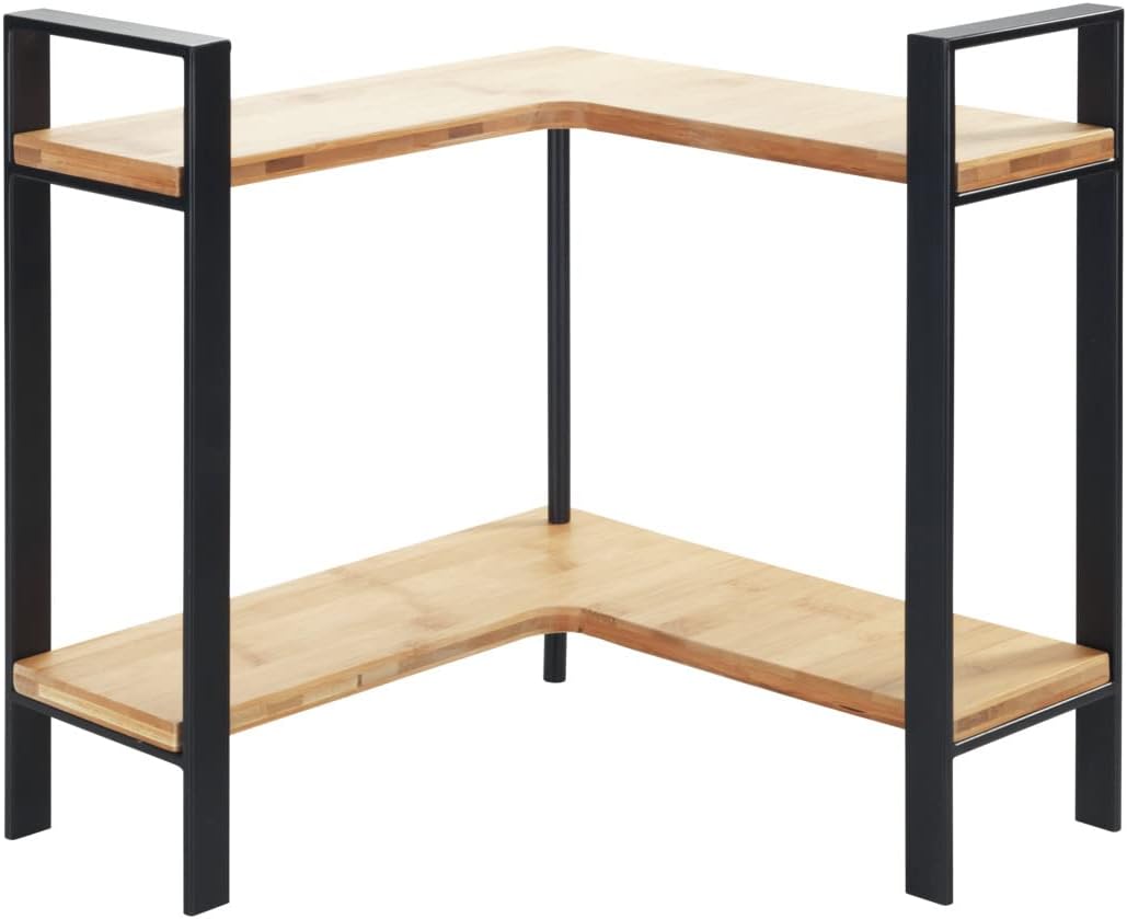 WENKO - étagère d’angle Lou - 30x33x30 cm - 2 niveaux bambou et métal