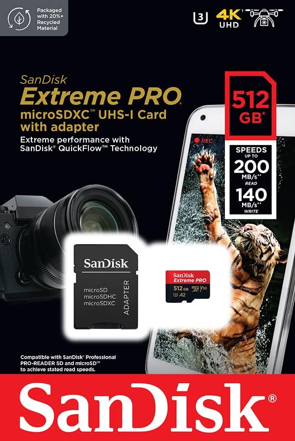 SanDisk - Extreme PRO microSDXC 512Go, 200Mo/s, UHS-I, U3, Class 10