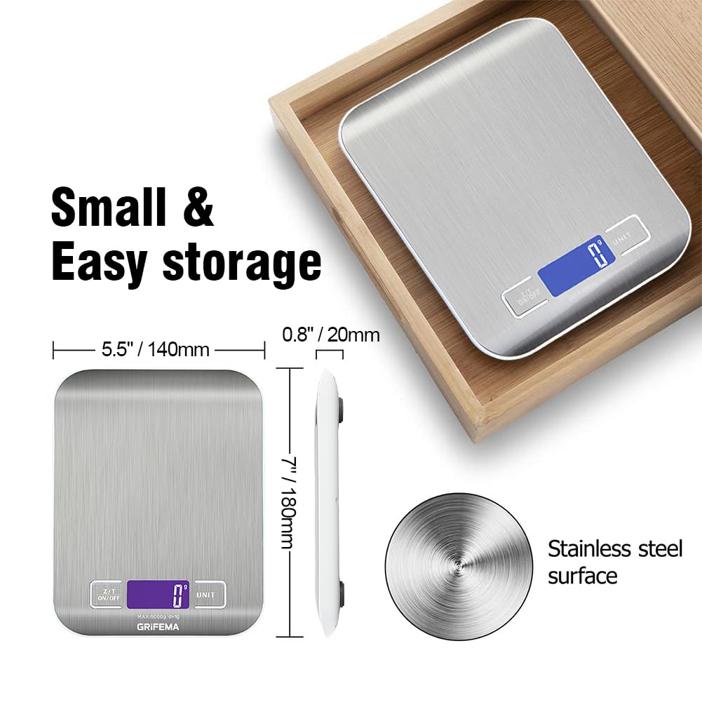 GRIFEMA - balance cuisine GA2002 - 5000g/1g - LCD, tare, inox, 6 unités