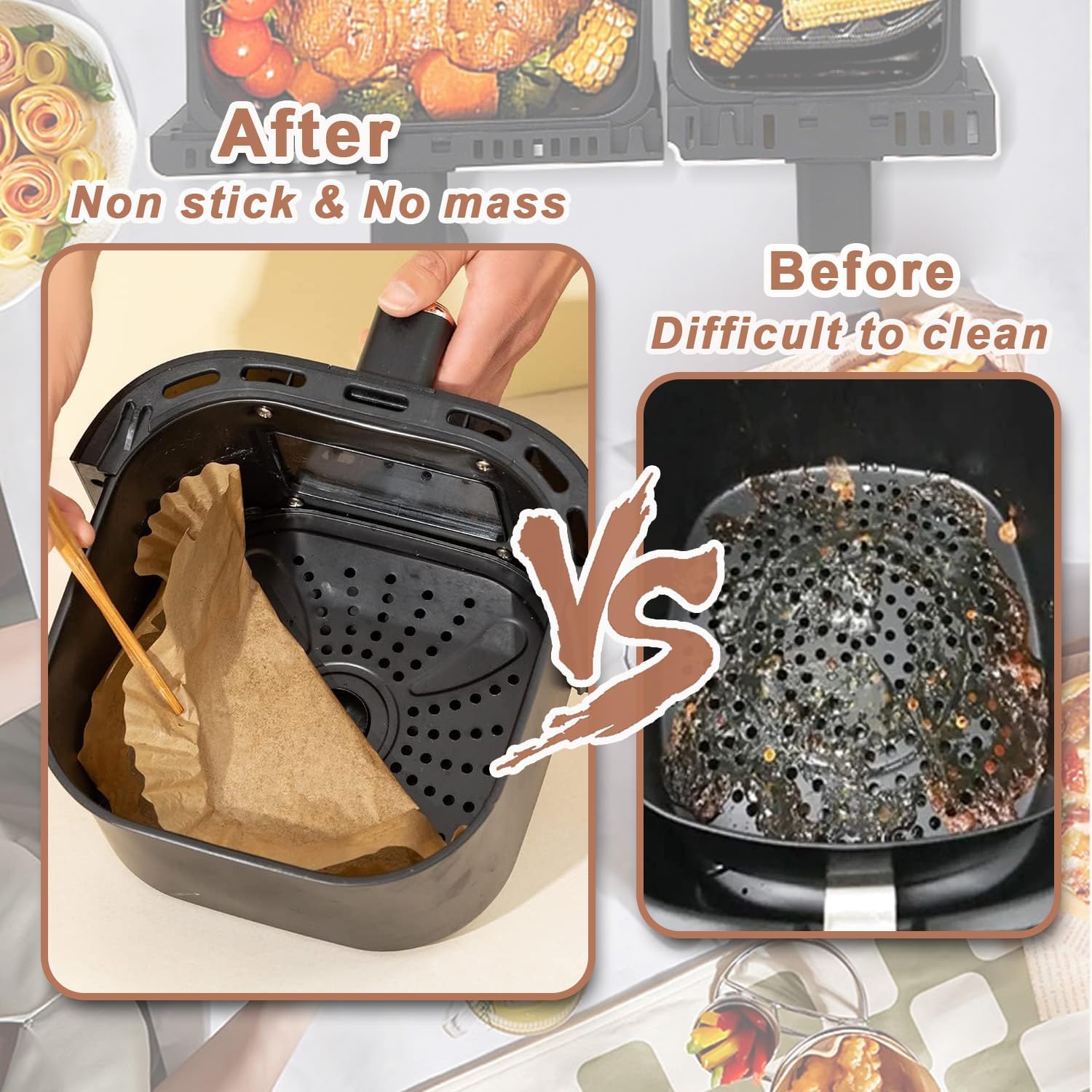 Papier cuisson air fryer - compatible Moulinex, Philips, Lakeland - 5,2/3,1L - lot de 100 feuilles antiadhésives EZ90182