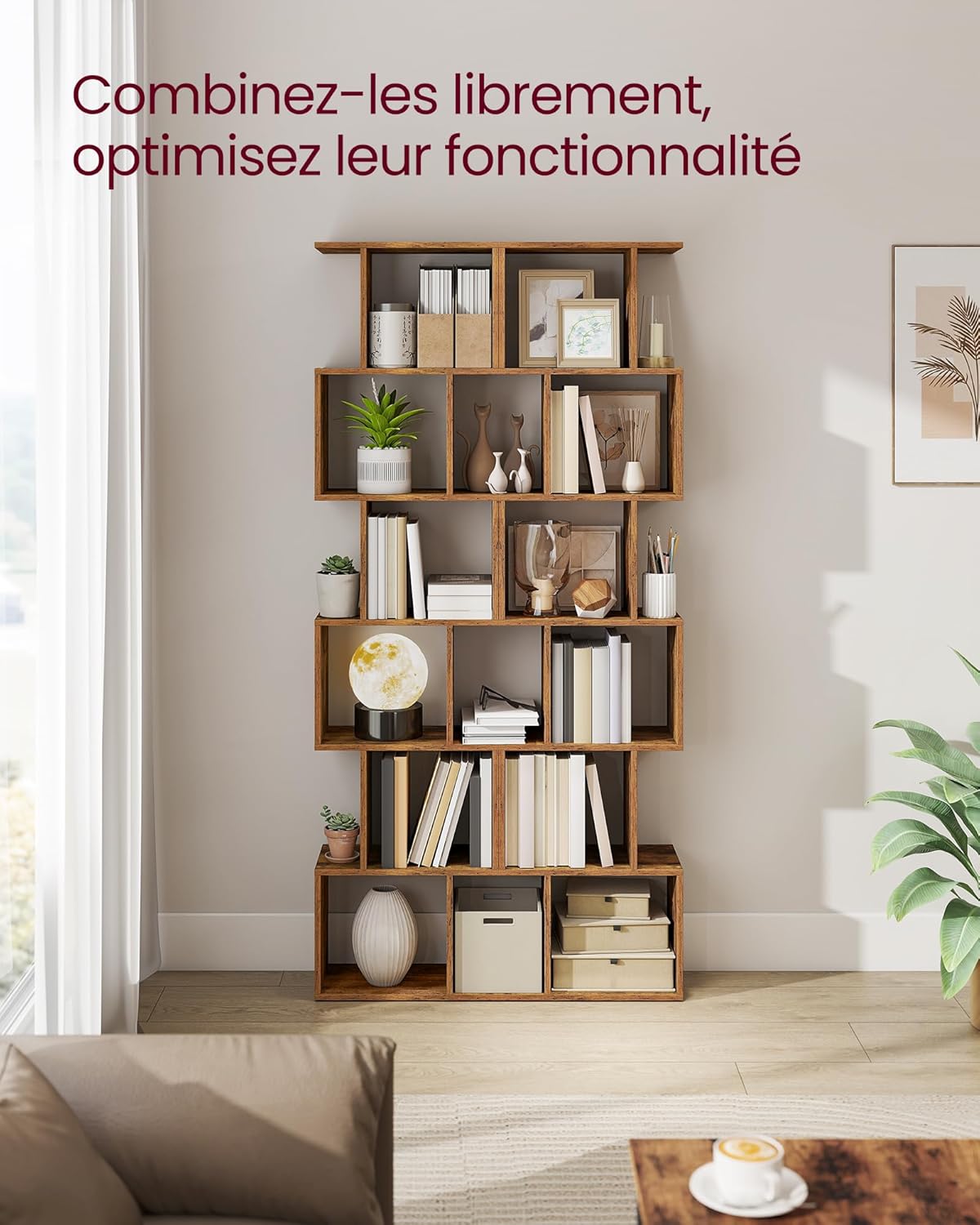 VASAGLE - bibliothèque (série non précisée) - 24x40x191 cm - 6 niveaux, rangement, cloison, marron rustique, LBC461K01