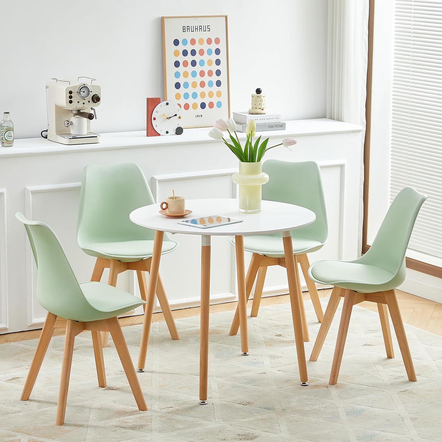 EGGREE - chaises scandinaves salle à manger - bois hêtre massif - rembourrées vert glacé, lot de 6