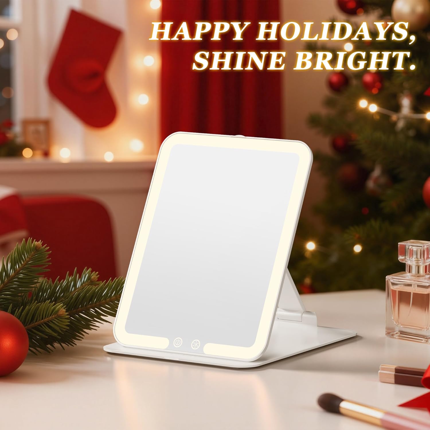 Auxmir - Miroir maquillage LED USB, écran tactile, 3 lumières, compact