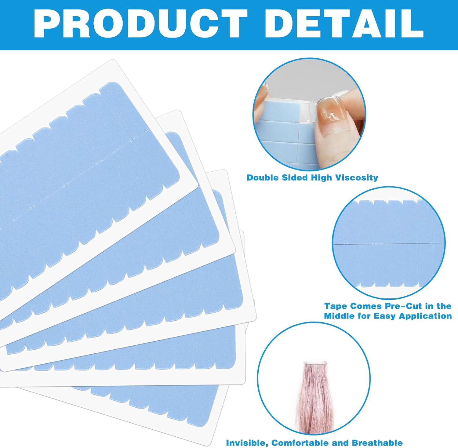 Ruban d'extension de cheveux - double face - 120 pièces - adhésif remplacement perruques/extensions