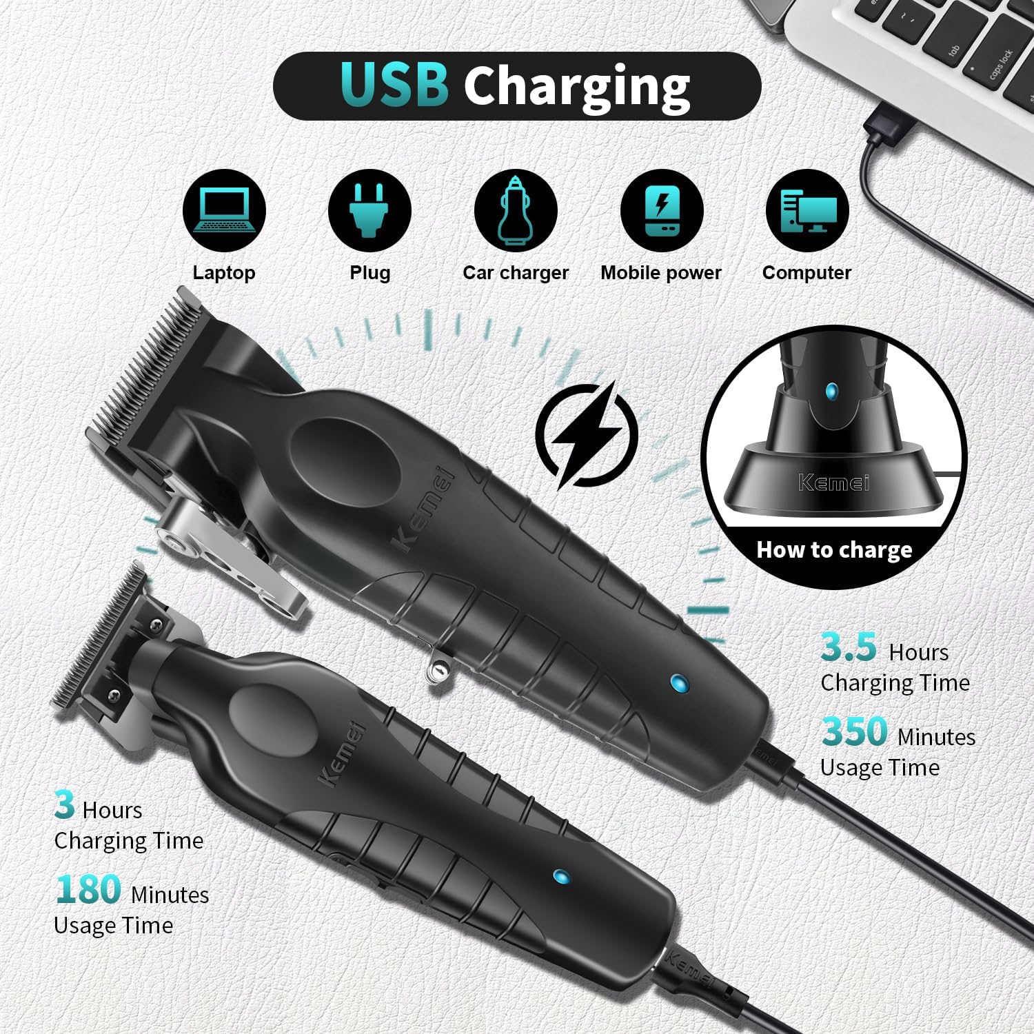 Kemei - tondeuse homme série professionnelle - sans fil, barbe, coupe précise - KM-2296, KM-2299