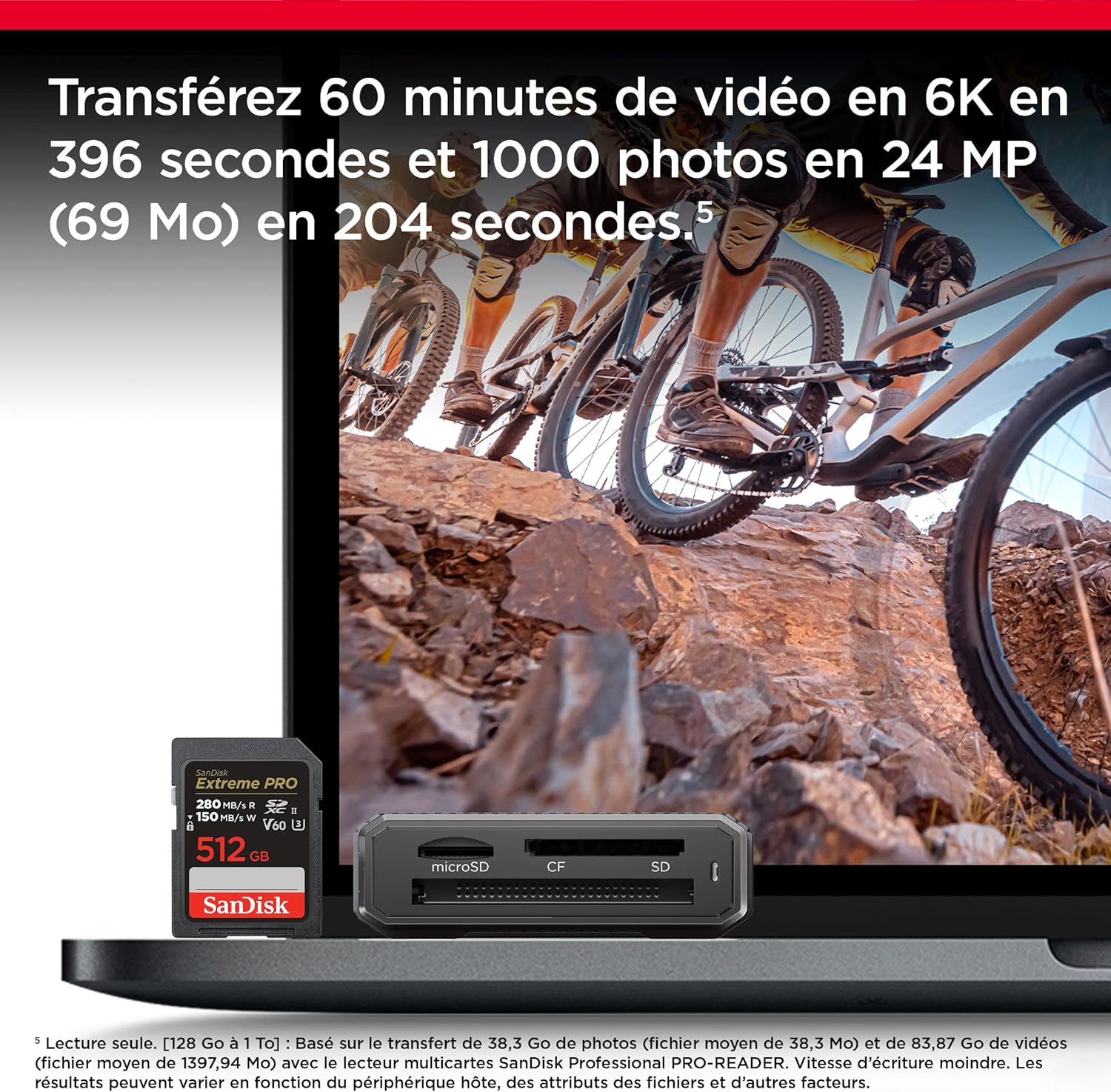 SanDisk - Extreme PRO série - SDXC 512 Go - Vitesse 280 Mo/s, UHS-II, V60, 6K, 4K UHD, RescuePRO Deluxe