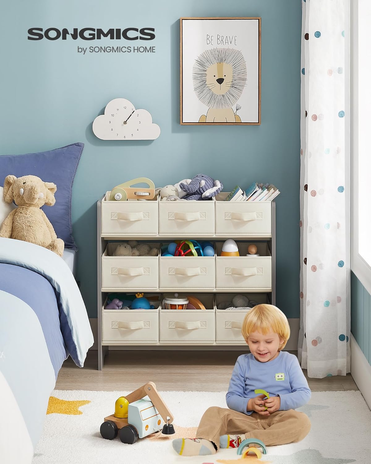 SONGMICS - étagère à jouets enfant, 29,5x62,5x60cm, 9 boîtes tissu spacieuses, GKR033G10