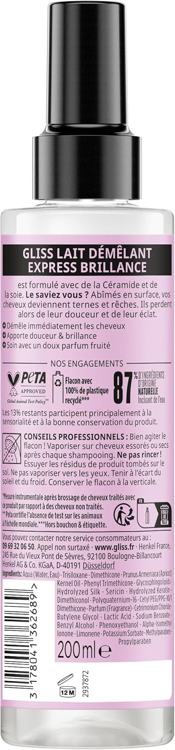 Schwarzkopf - Gliss Lait Démêlant Soie Liquide 200ml - protège et brille jusqu'à 230°C