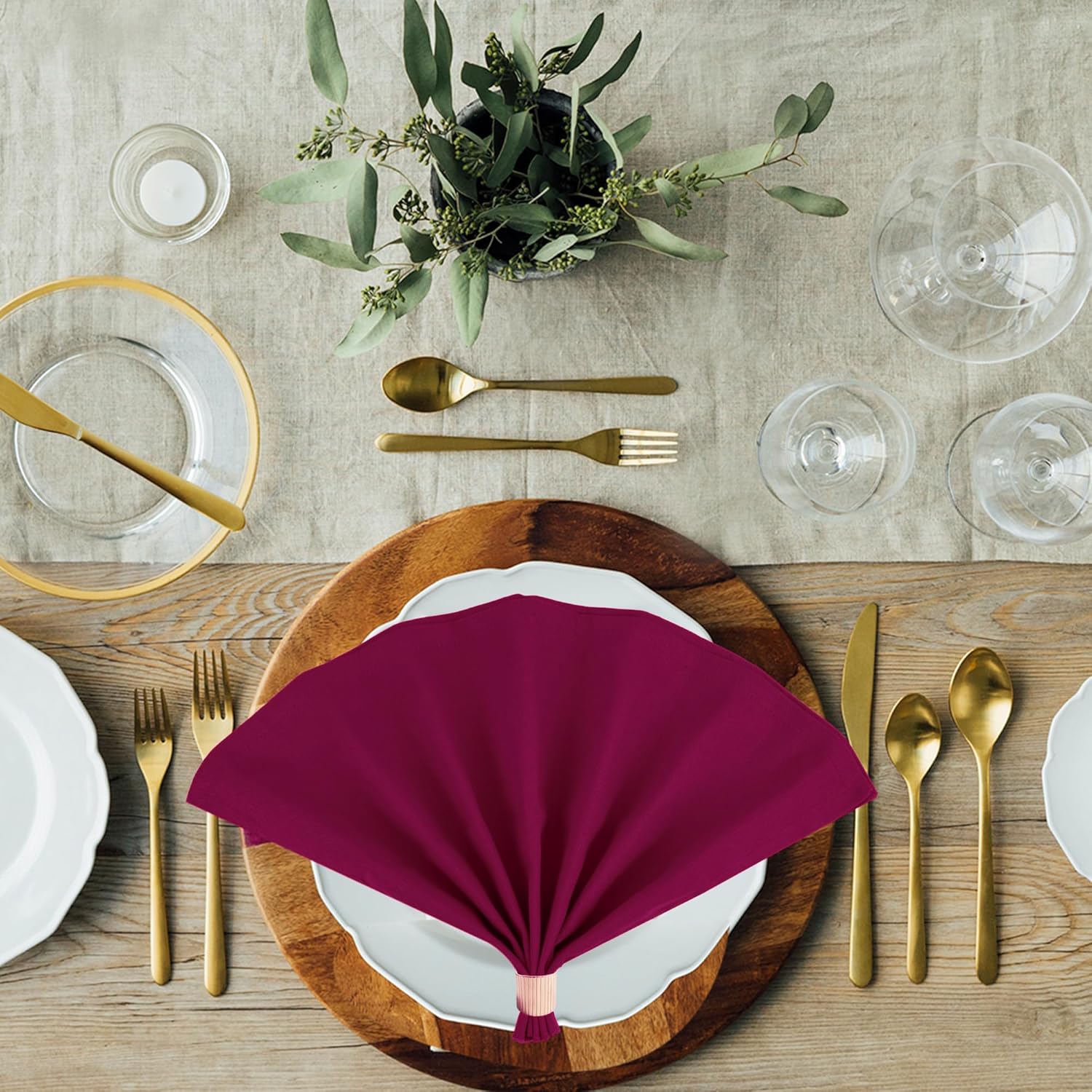 Sweet Needle - lot de 12 serviettes 45x45 cm coton épais bordeaux